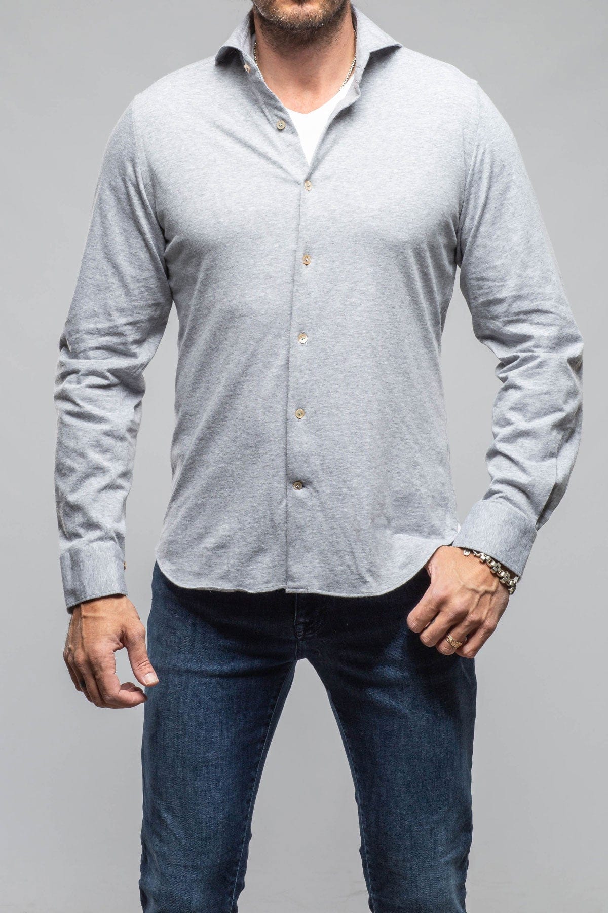 Giannetto Portofino Treasure Cotton Cashmere Jersey In Grey Mens - Shirts - Dress