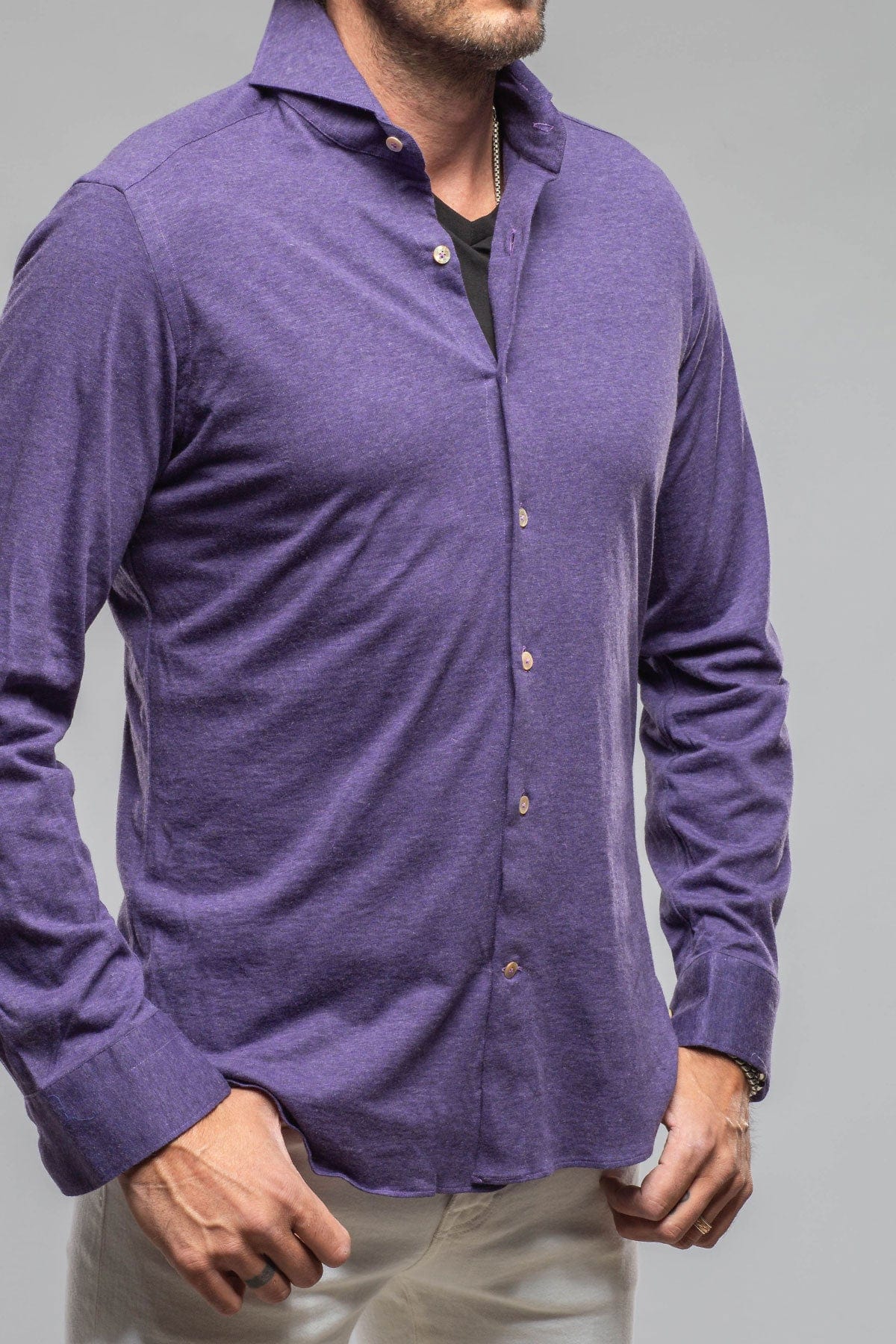 Giannetto Portofino Treasure Cotton Cashmere Jersey In Purple | Mens - Shirts - Dress