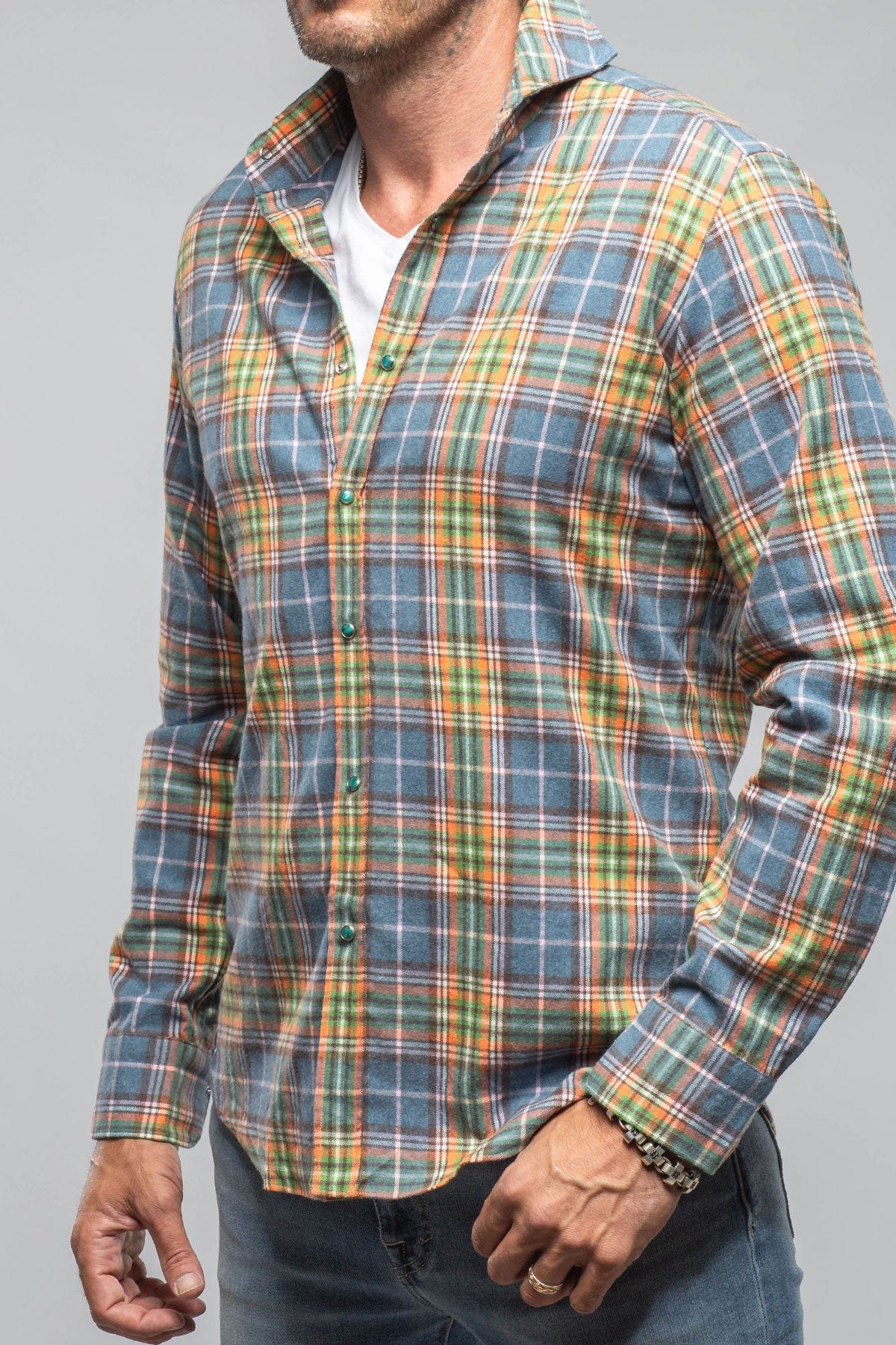 Giannetto Portofino Whisper Snap Shirt In Blue Green Orange | Mens - Shirts - Dress