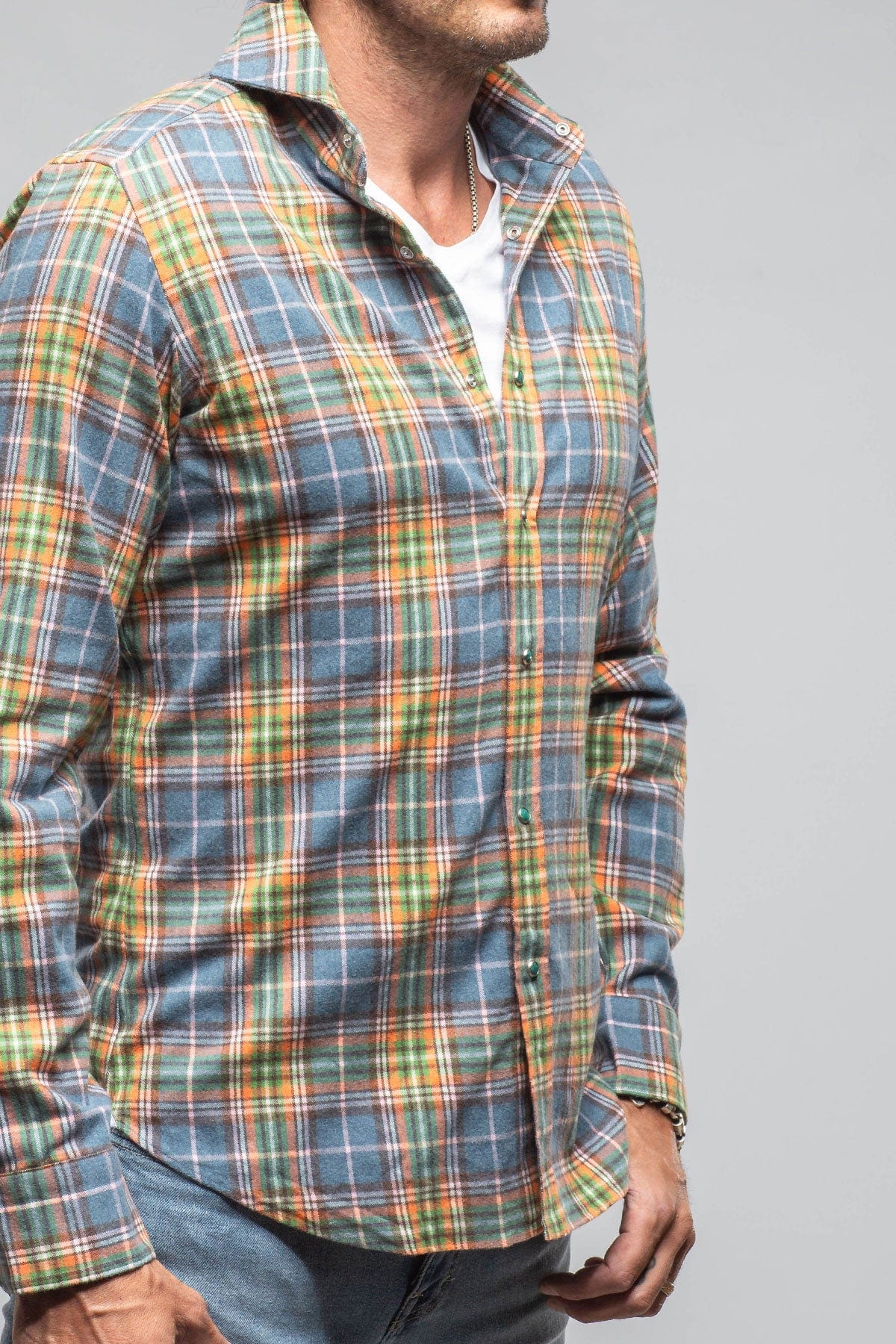 Giannetto Portofino Whisper Snap Shirt In Blue Green Orange | Mens - Shirts - Dress