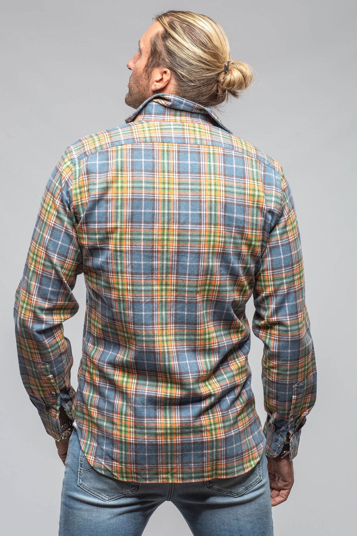 Giannetto Portofino Whisper Snap Shirt In Blue Green Orange | Mens - Shirts - Dress