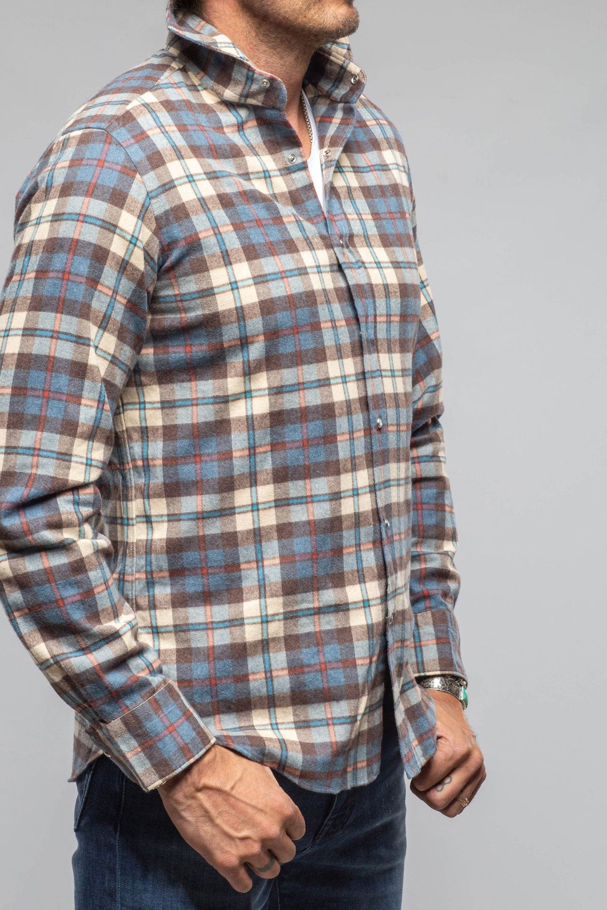 Giannetto Portofino Whisper Snap Shirt In Blue White Orange | Mens - Shirts - Dress