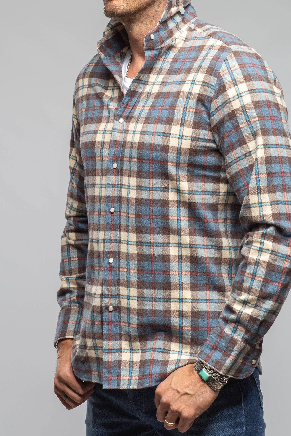 Giannetto Portofino Whisper Snap Shirt In Blue White Orange | Mens - Shirts - Dress
