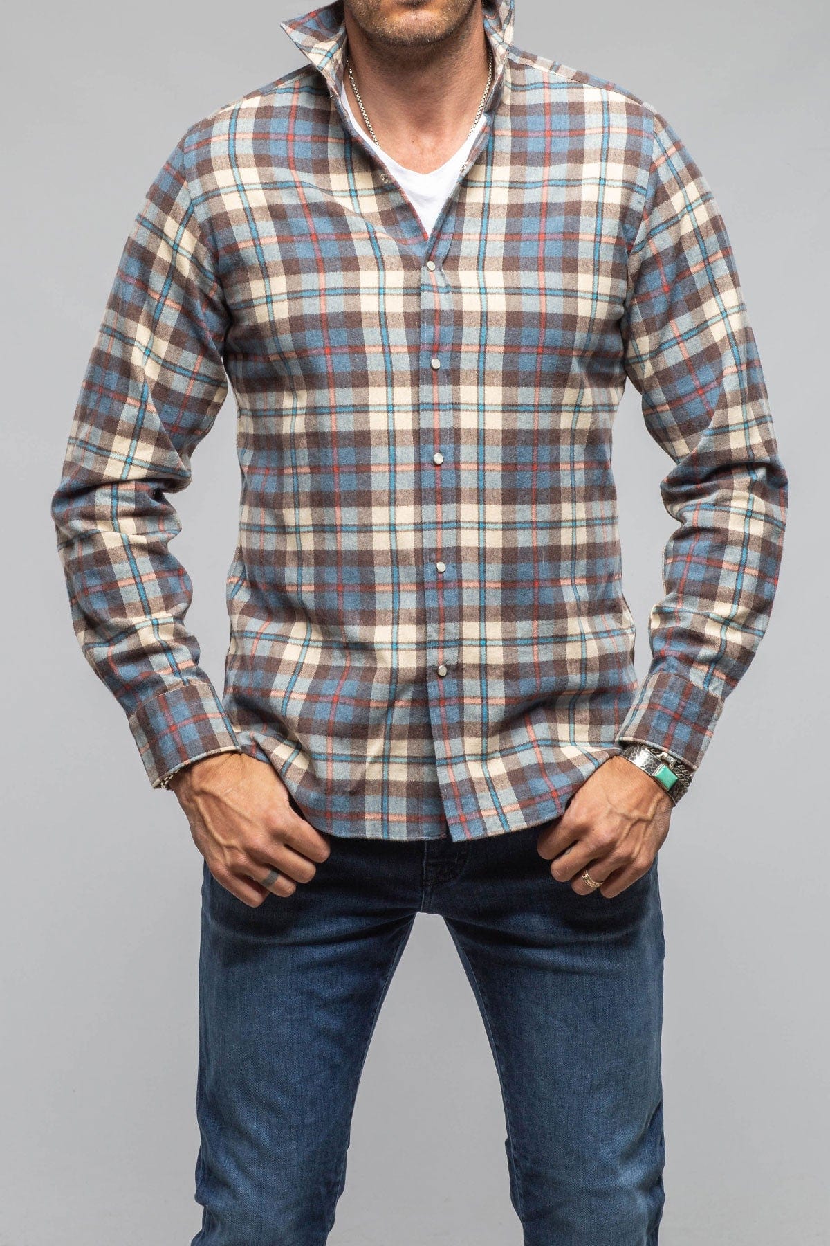 Giannetto Portofino Whisper Snap Shirt In Blue White Orange | Mens - Shirts - Dress