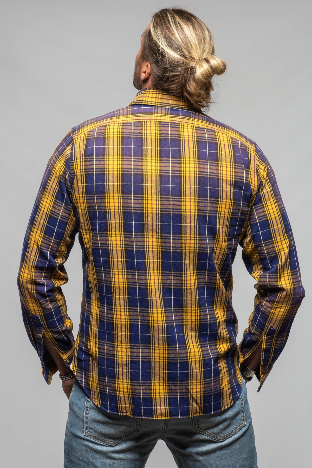 Giannetto Portofino Whistle Snap Western Shirt In Blue Yellow | Mens - Shirts - Dress