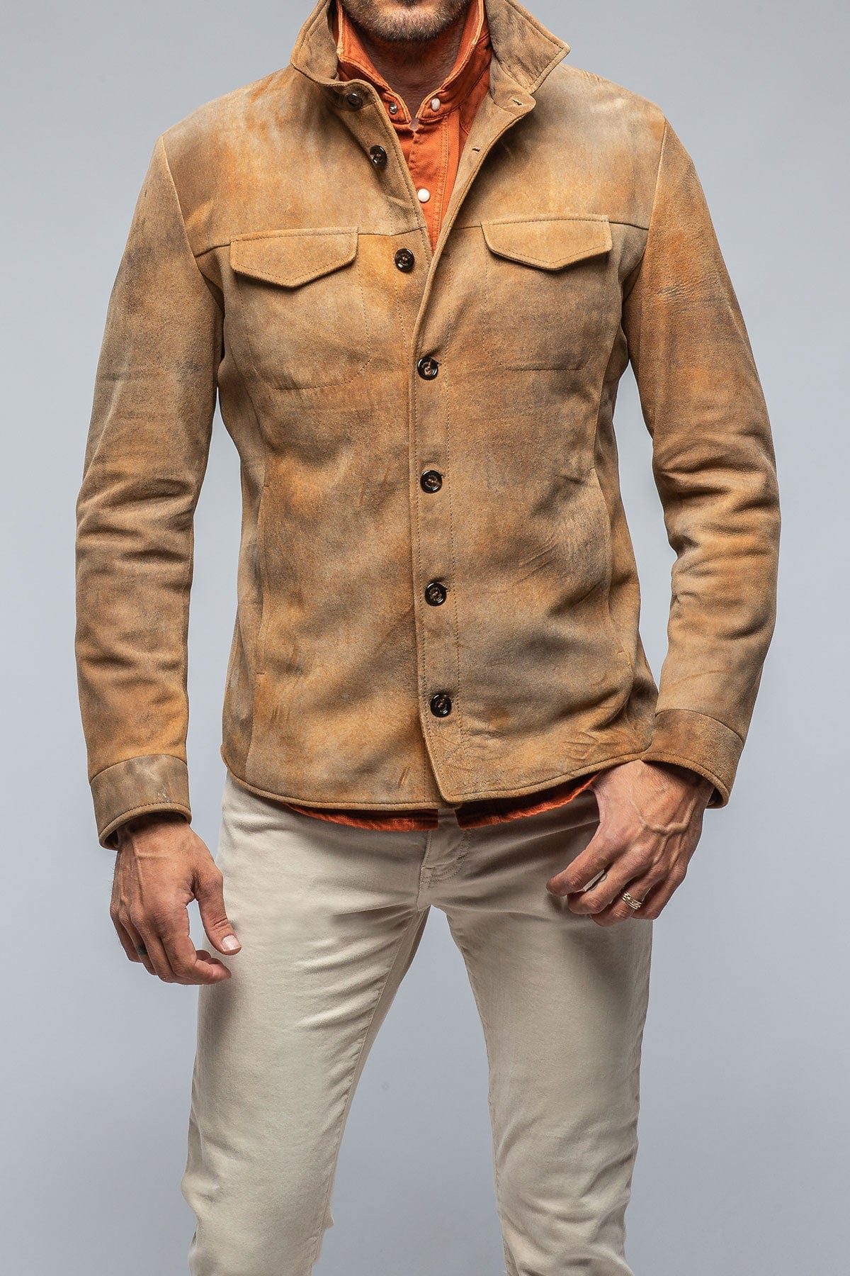 Aldrich Distressed Suede Jacket In Palomino - AXEL'S
