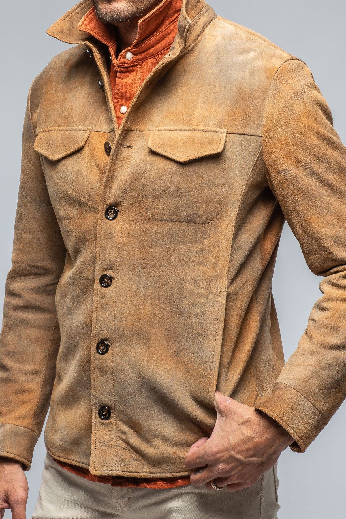 Aldrich Distressed Suede Shirt In Palomino - AXEL'S