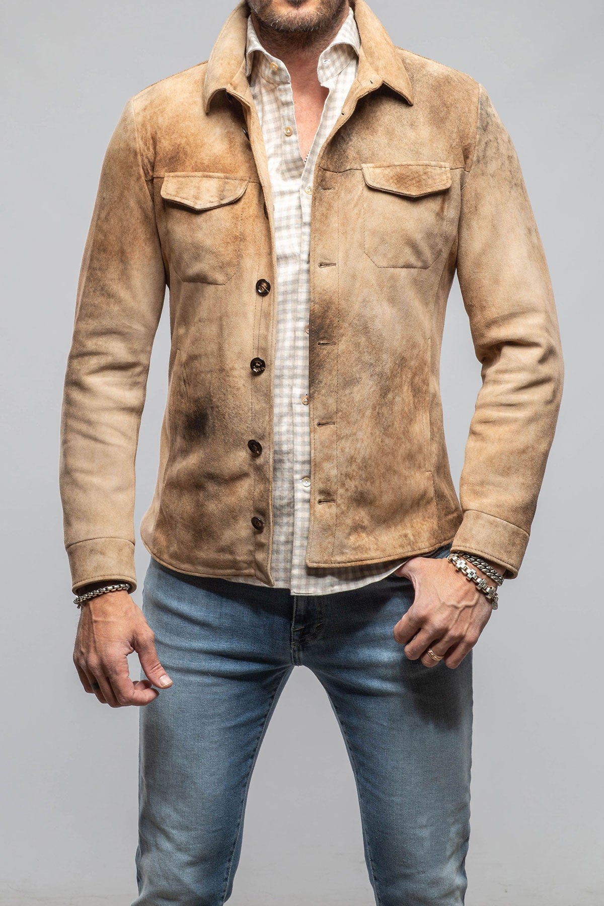 Gimo's Aldrich Distressed Suede Jacket In Palomino Mens - Outerwear - Leather