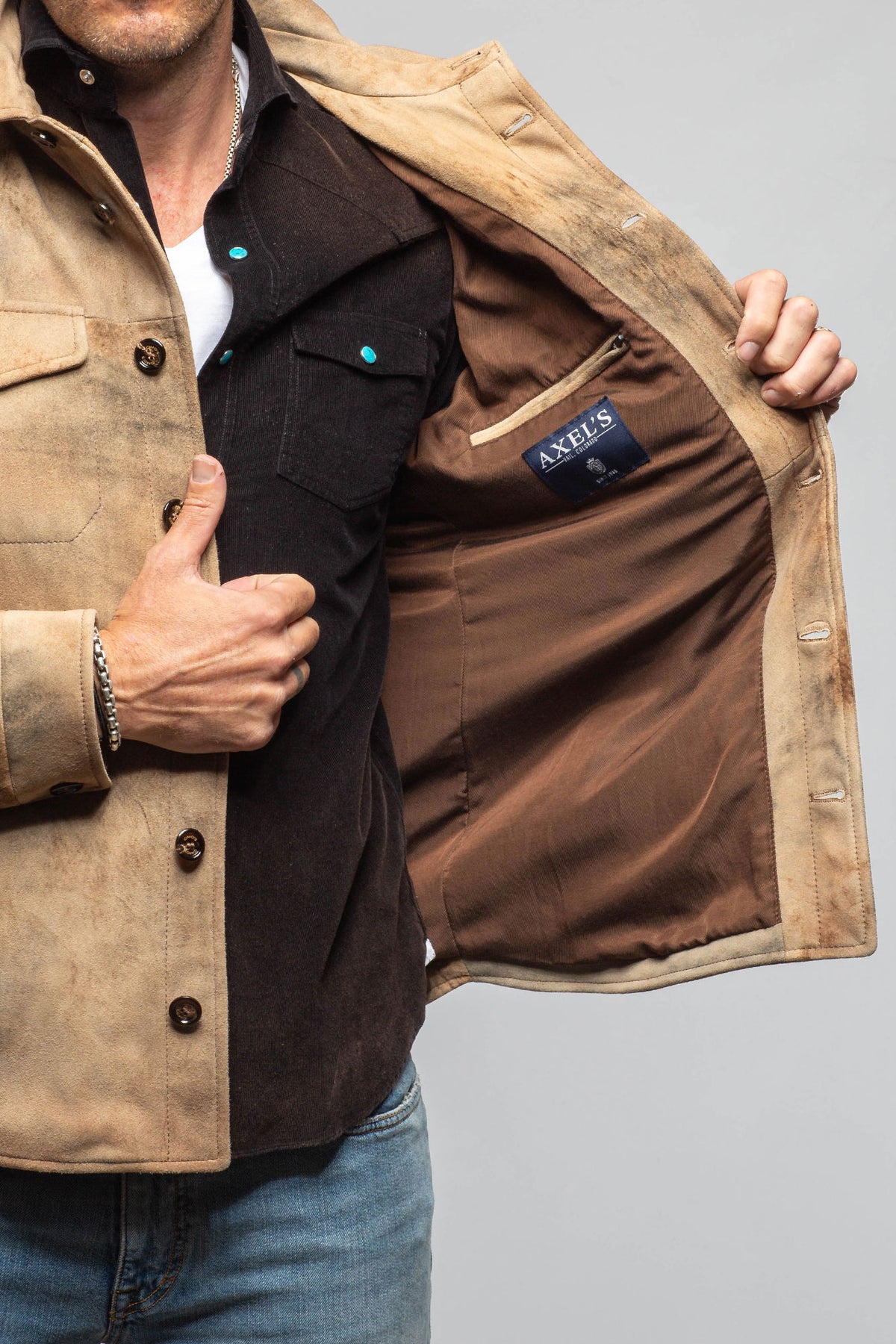 Aldrich Distressed Suede Jacket In Palomino - AXEL'S