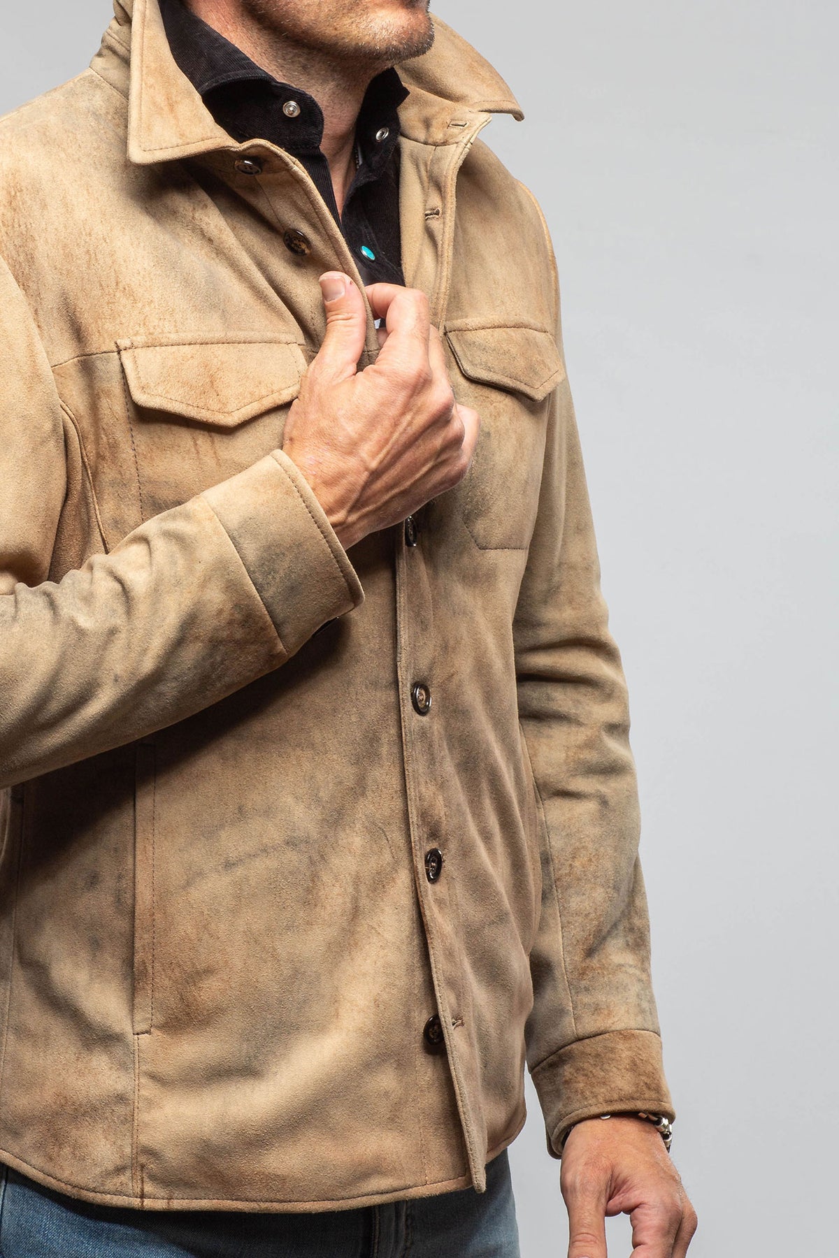 Aldrich Distressed Suede Jacket In Palomino - AXEL'S