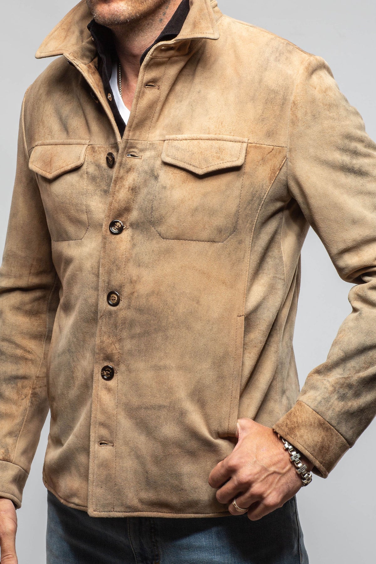 Aldrich Distressed Suede Jacket In Palomino - AXEL'S