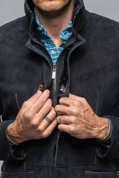 Antonio Shearling Jacket In Blue Ink - AXEL'S