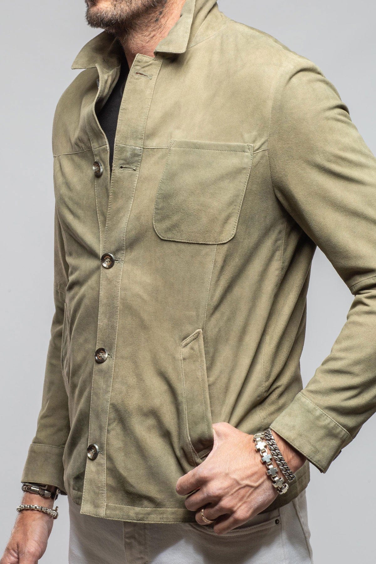 Gimo's Barton Springs Suede Shirt In Sage Mens - Outerwear - Leather