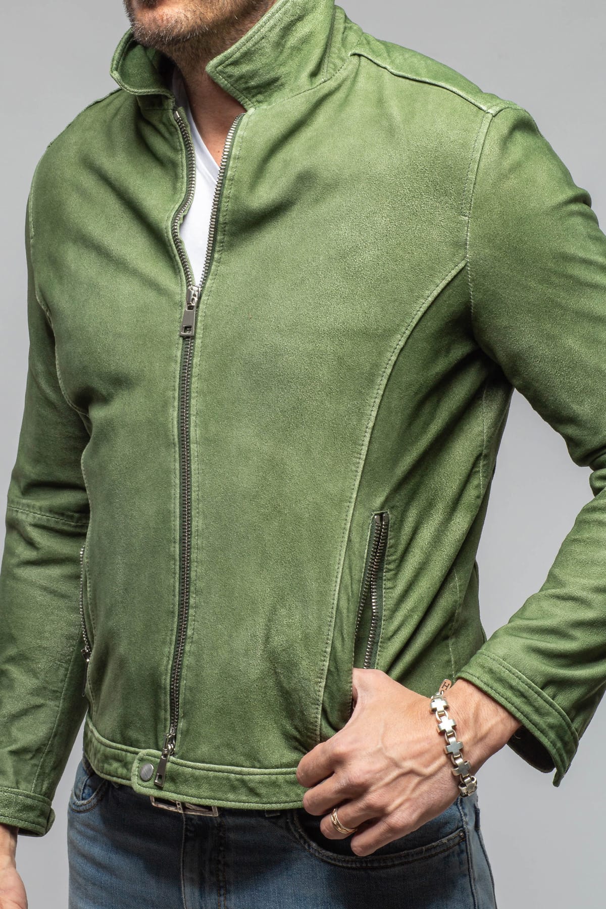 Gimo's Brando Suede Moto Jacket In Green Mens - Outerwear - Leather