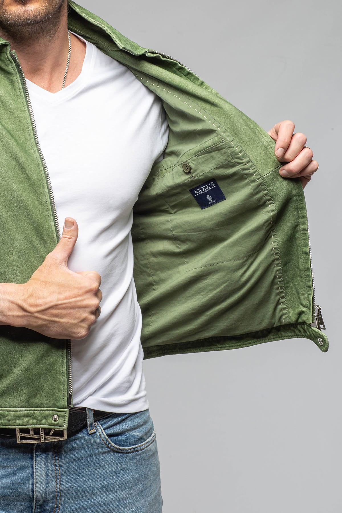 Gimo's Brando Suede Moto Jacket In Green Mens - Outerwear - Leather