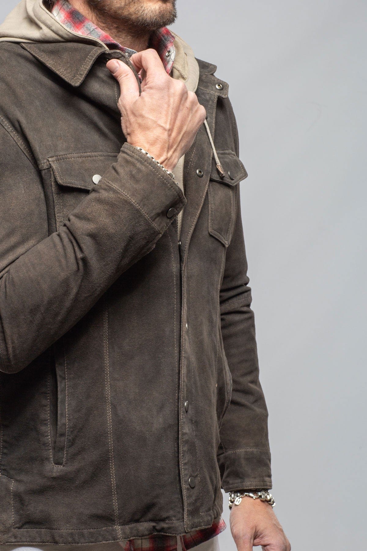 Gimo's Callum Suede Shirt with Removable Hood Mens - Outerwear - Leather