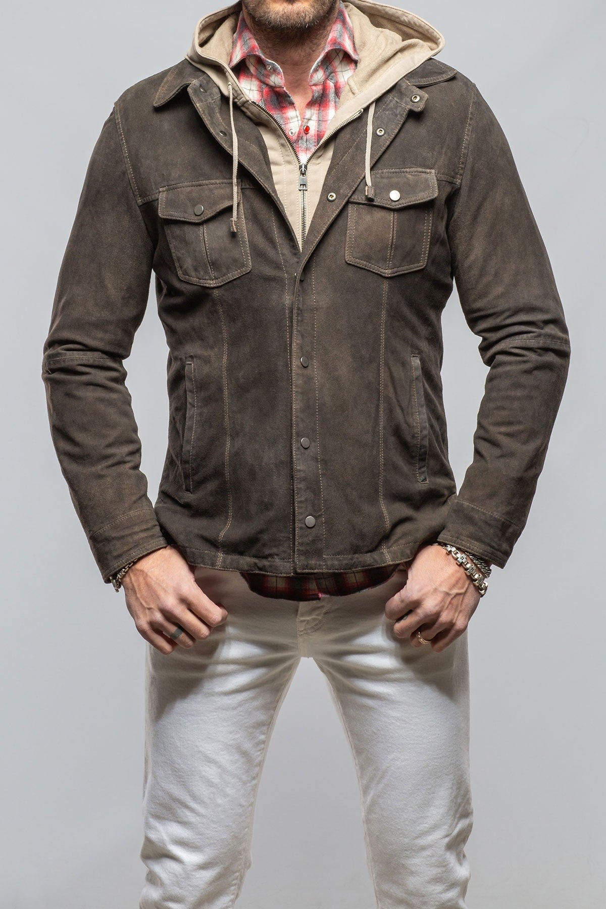 Gimo's Callum Suede Shirt with Removable Hood Mens - Outerwear - Leather