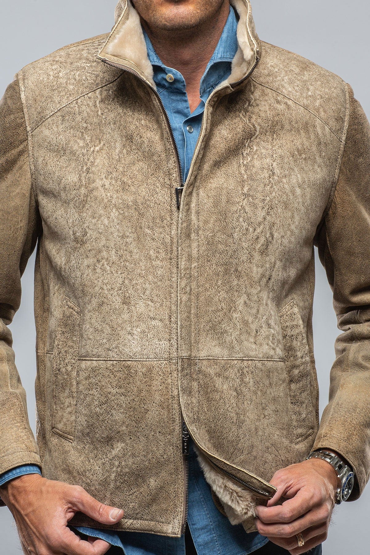 Canby Shearling Hybrid Coat In Faun - AXEL'S