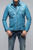 Enna Washed Leather Shirt Jacket In Denim - AXEL'S