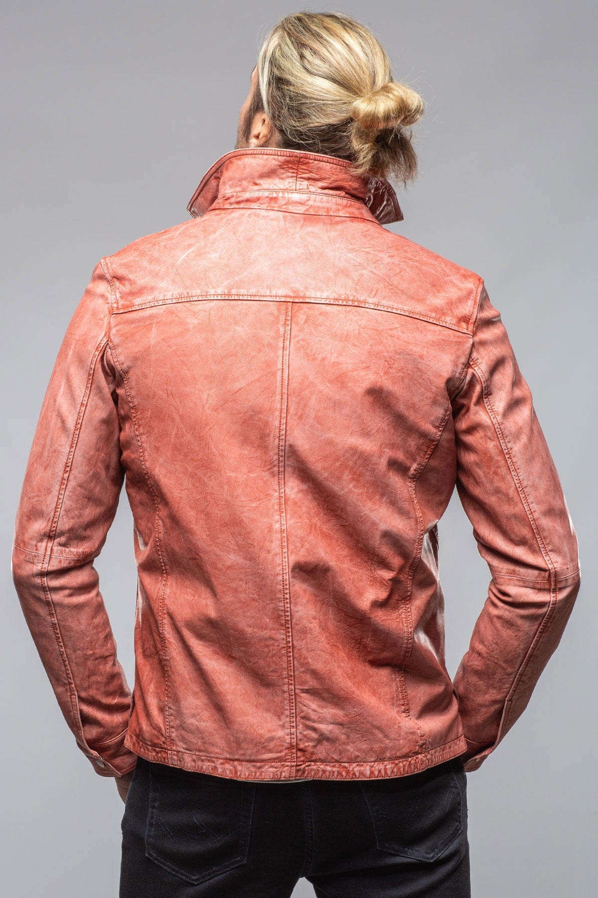 Enna Washed Leather Shirt Jacket In Red - AXEL'S