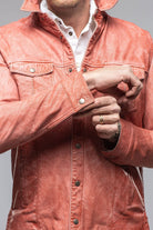 Enna Washed Leather Shirt Jacket In Red - AXEL'S