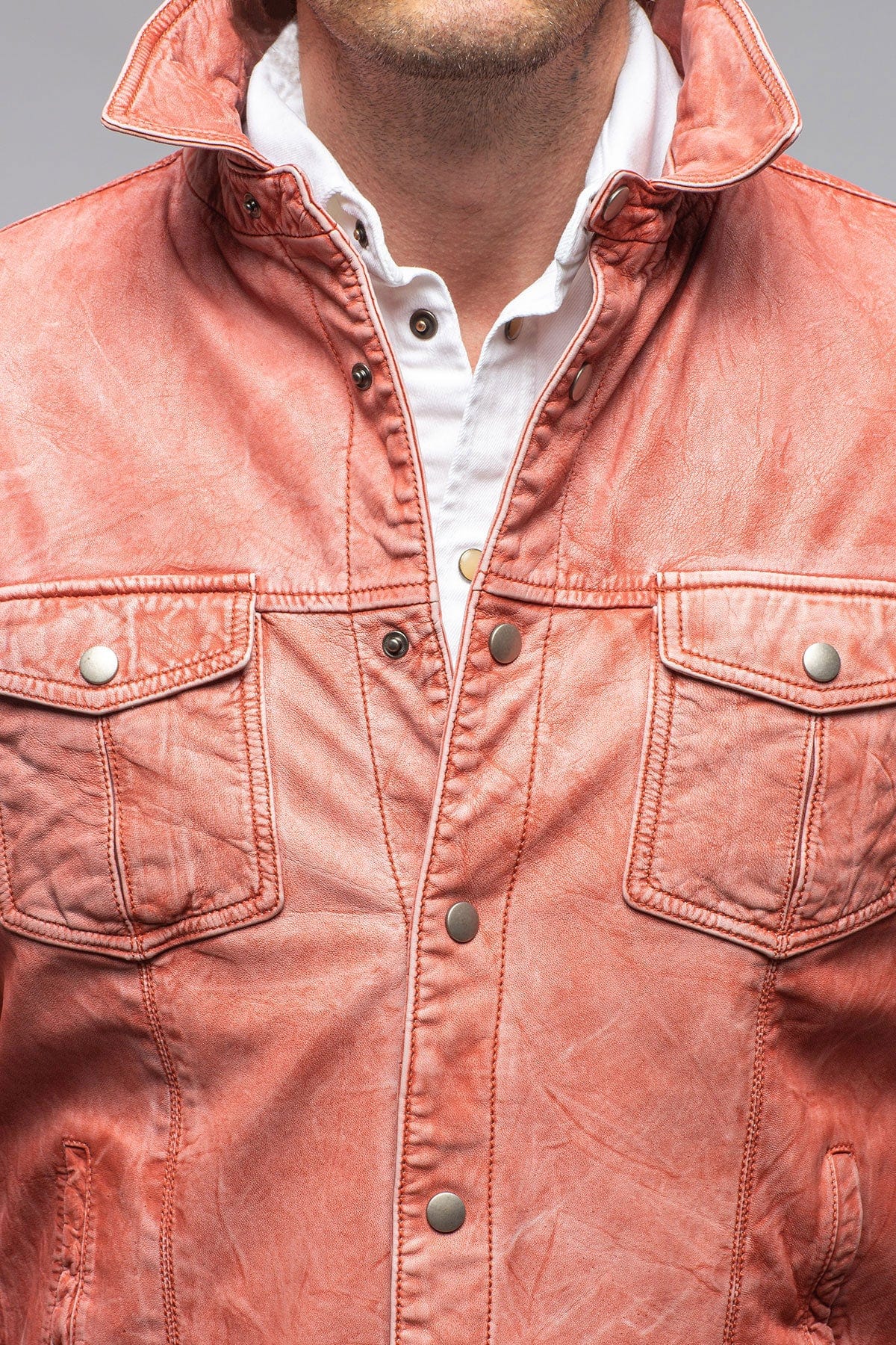 Enna Washed Leather Shirt Jacket In Red - AXEL'S