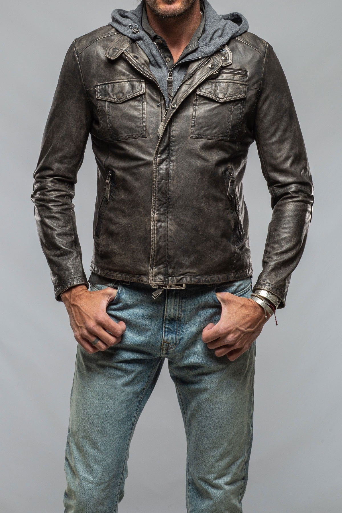 Gage Hooded Moto Jacket in Charcoal - AXEL'S