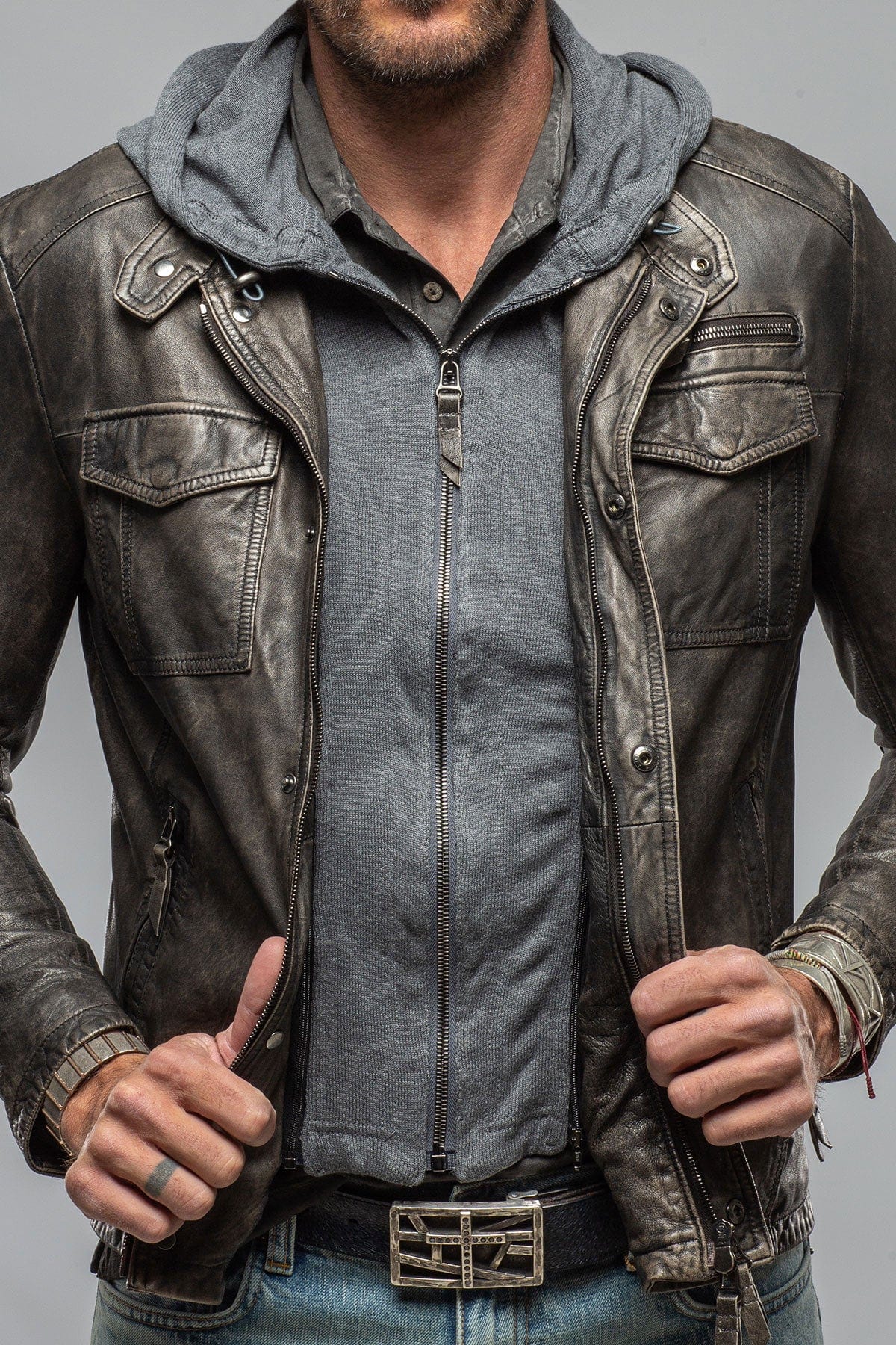 Gage Hooded Moto Jacket in Charcoal - AXEL'S