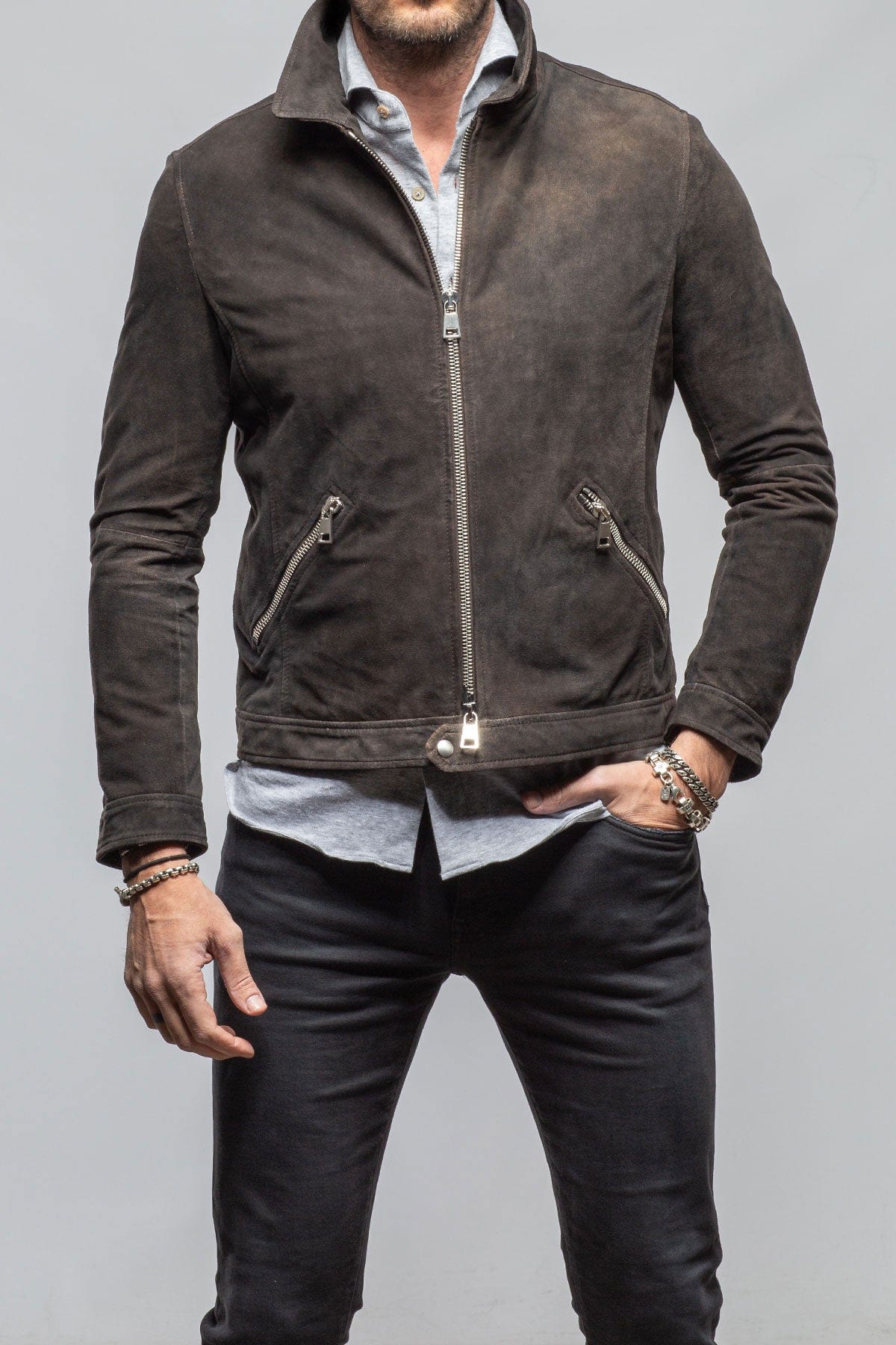 Gimo's Harley Suede Moto Jacket In Chocolate Mens - Outerwear - Leather