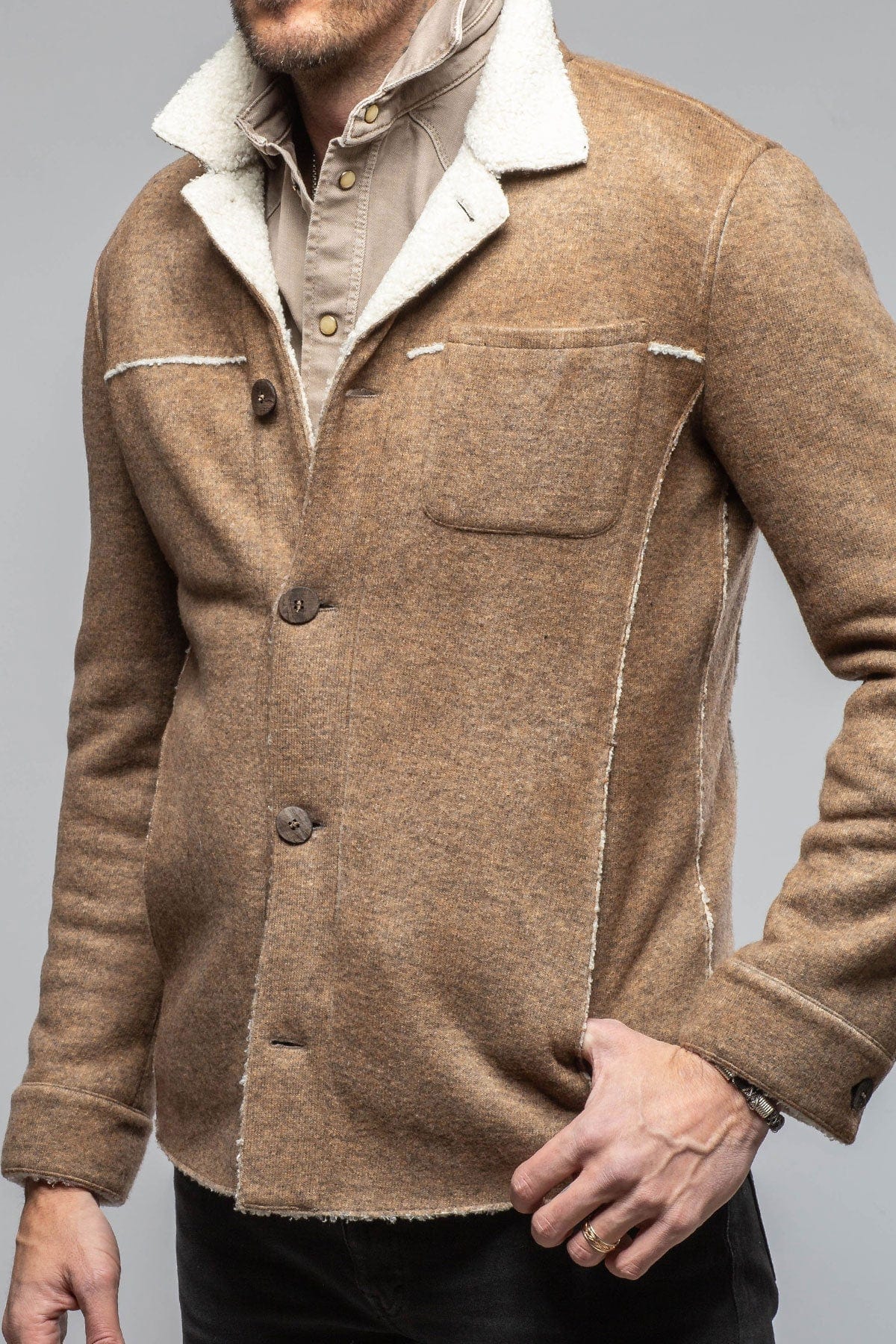 Kalispell Sherpa Shirt Jacket In Tan - AXEL'S