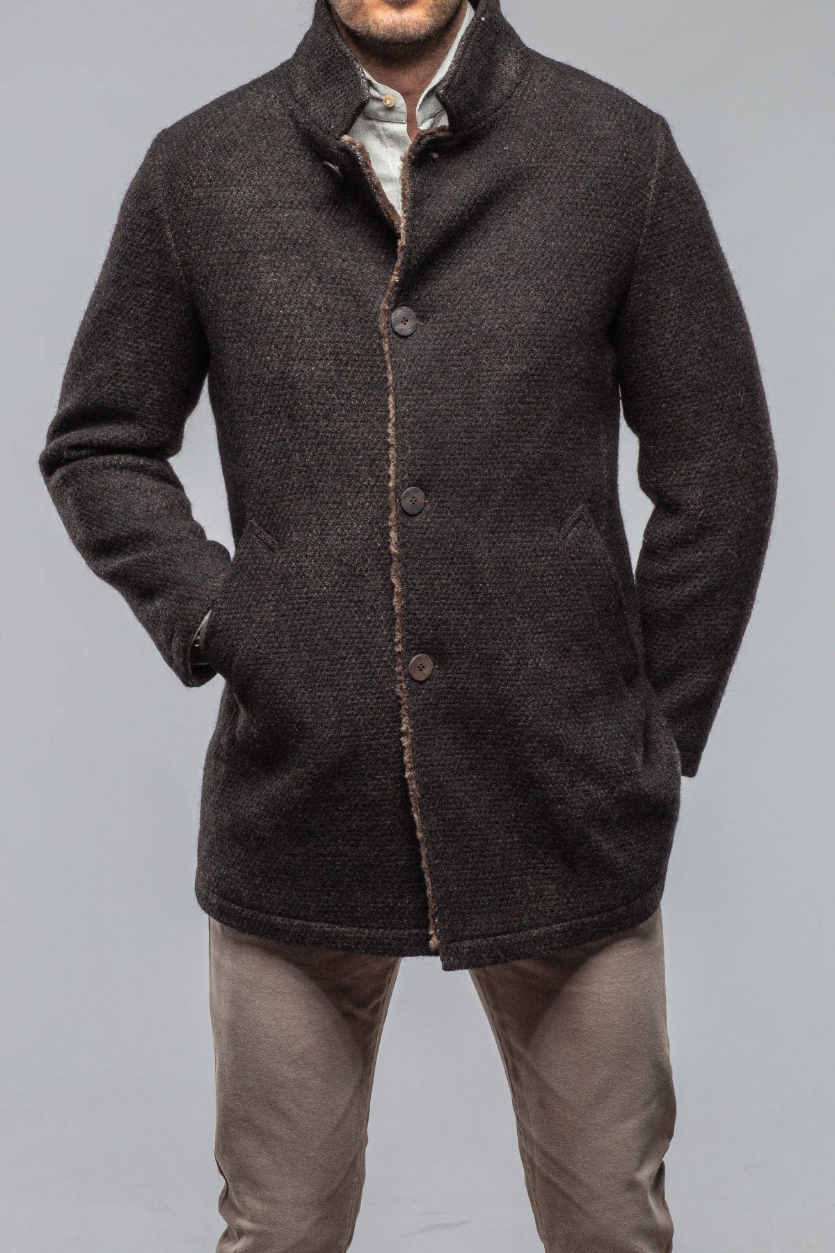 Lazard Long Knit Coat In Charcoal Brown - AXEL'S