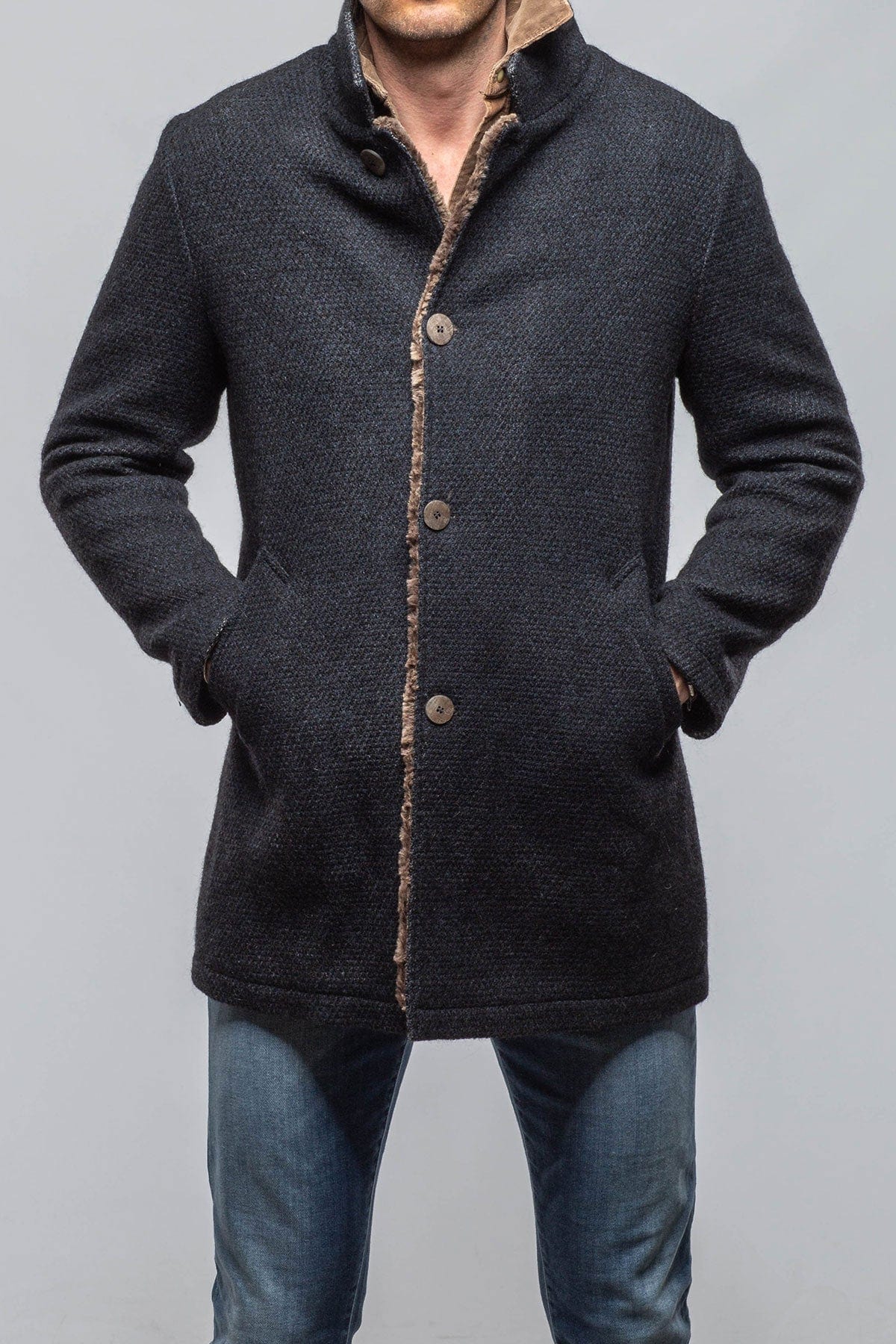 Lazard Long Knit Coat In Navy - AXEL'S