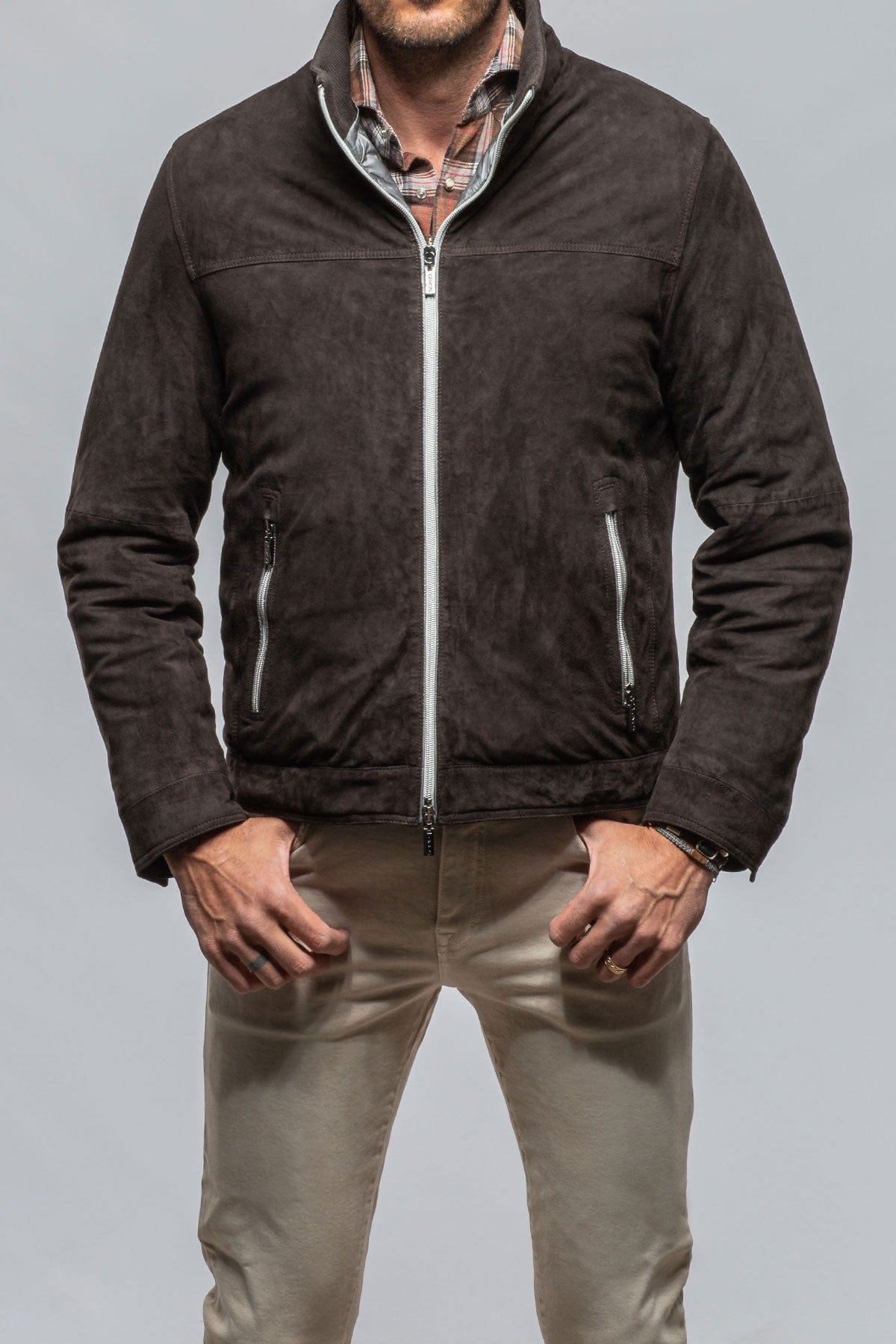 Gimo's Leo Suede Insulated Jacket in Charcoal Brown | Mens - Outerwear - Leather