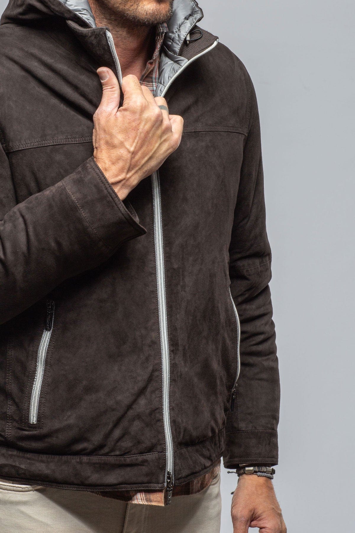 Gimo's Leo Suede Insulated Jacket in Charcoal Brown | Mens - Outerwear - Leather