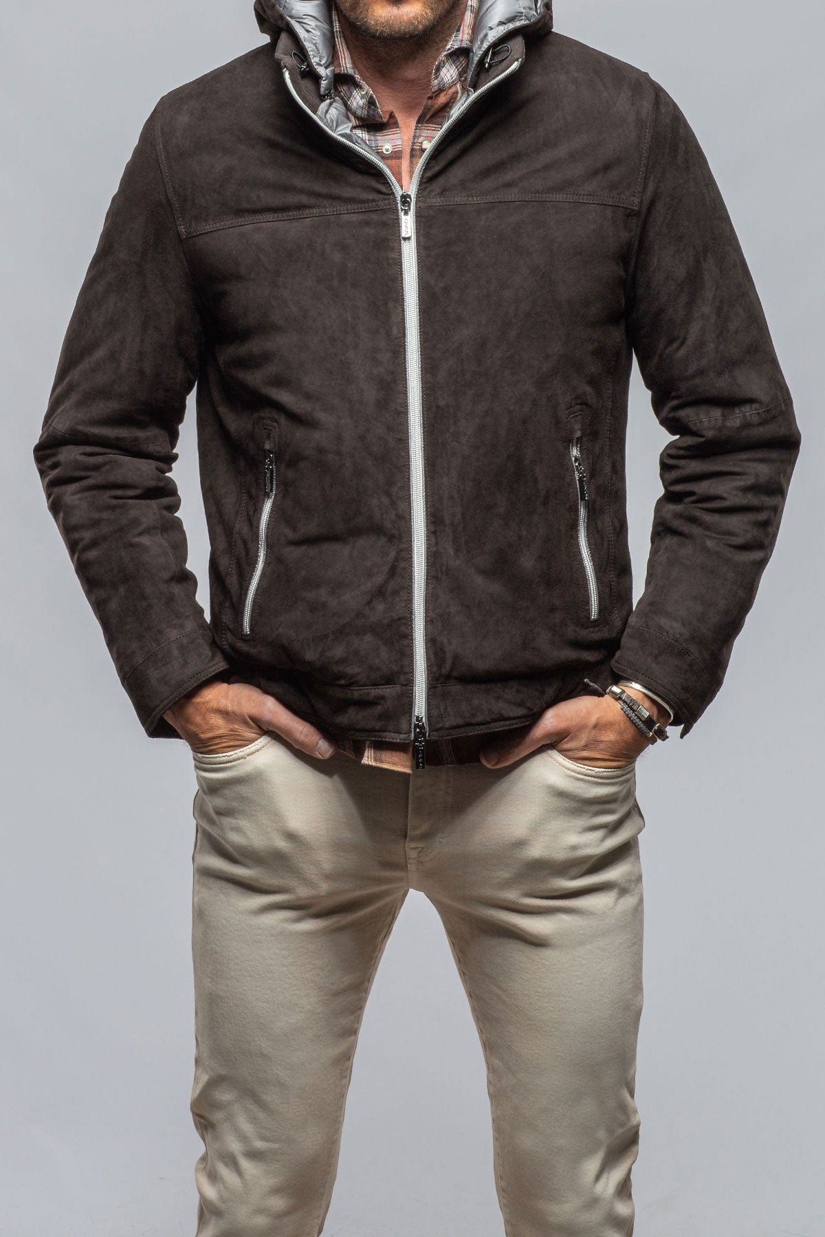 Leo Suede Insulated Jacket in Charcoal Brown - AXEL'S