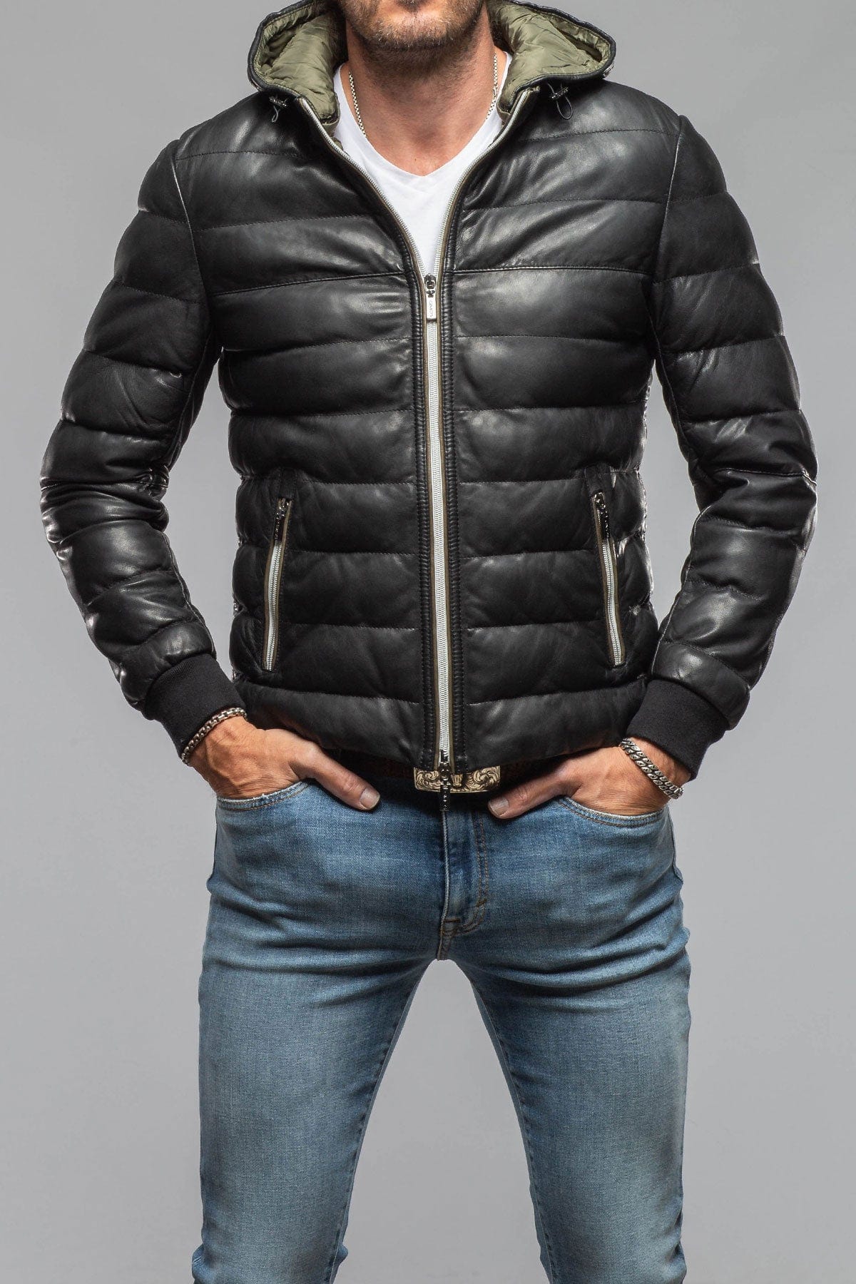 Gimo's Loki Leather Puffer Jacket In Black Mens - Outerwear - Leather