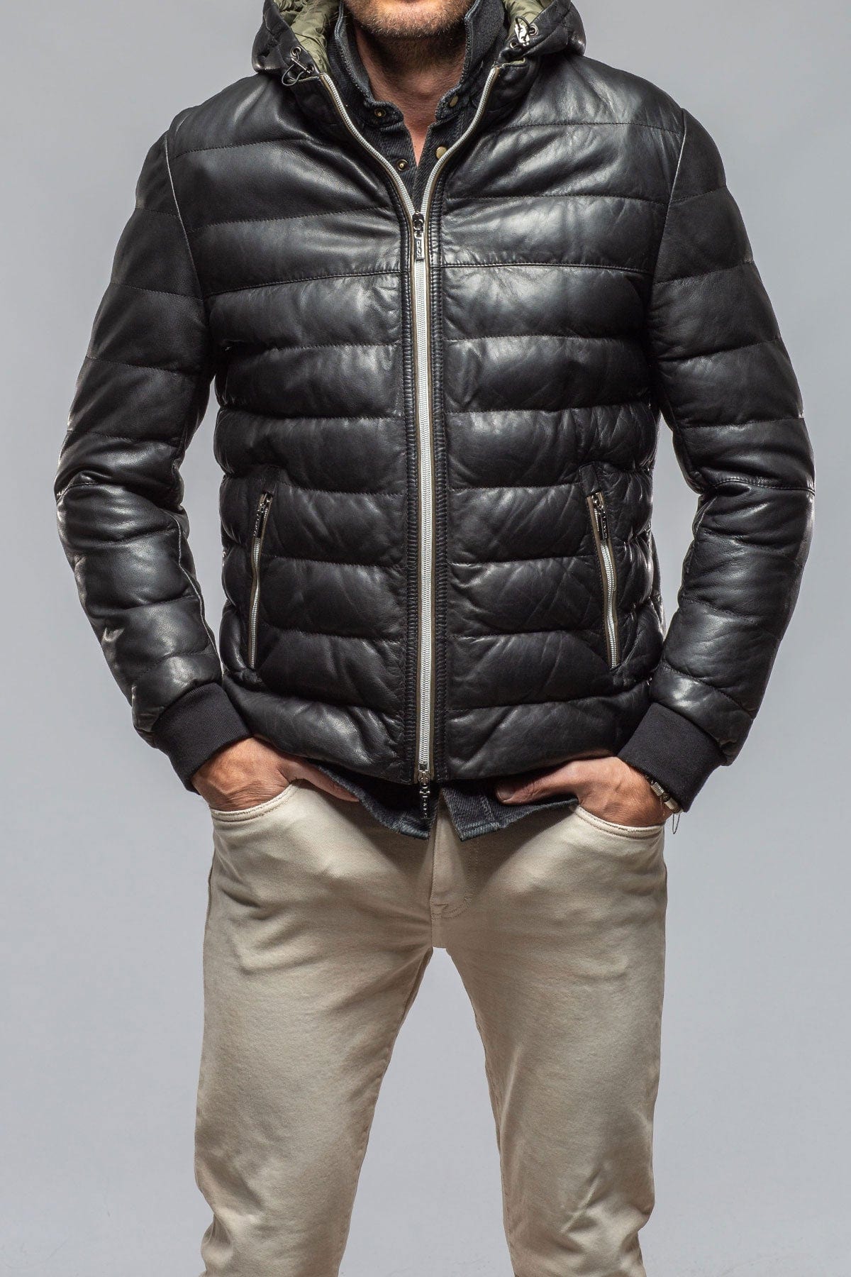 Loki Leather Puffer Jacket In Black - AXEL'S