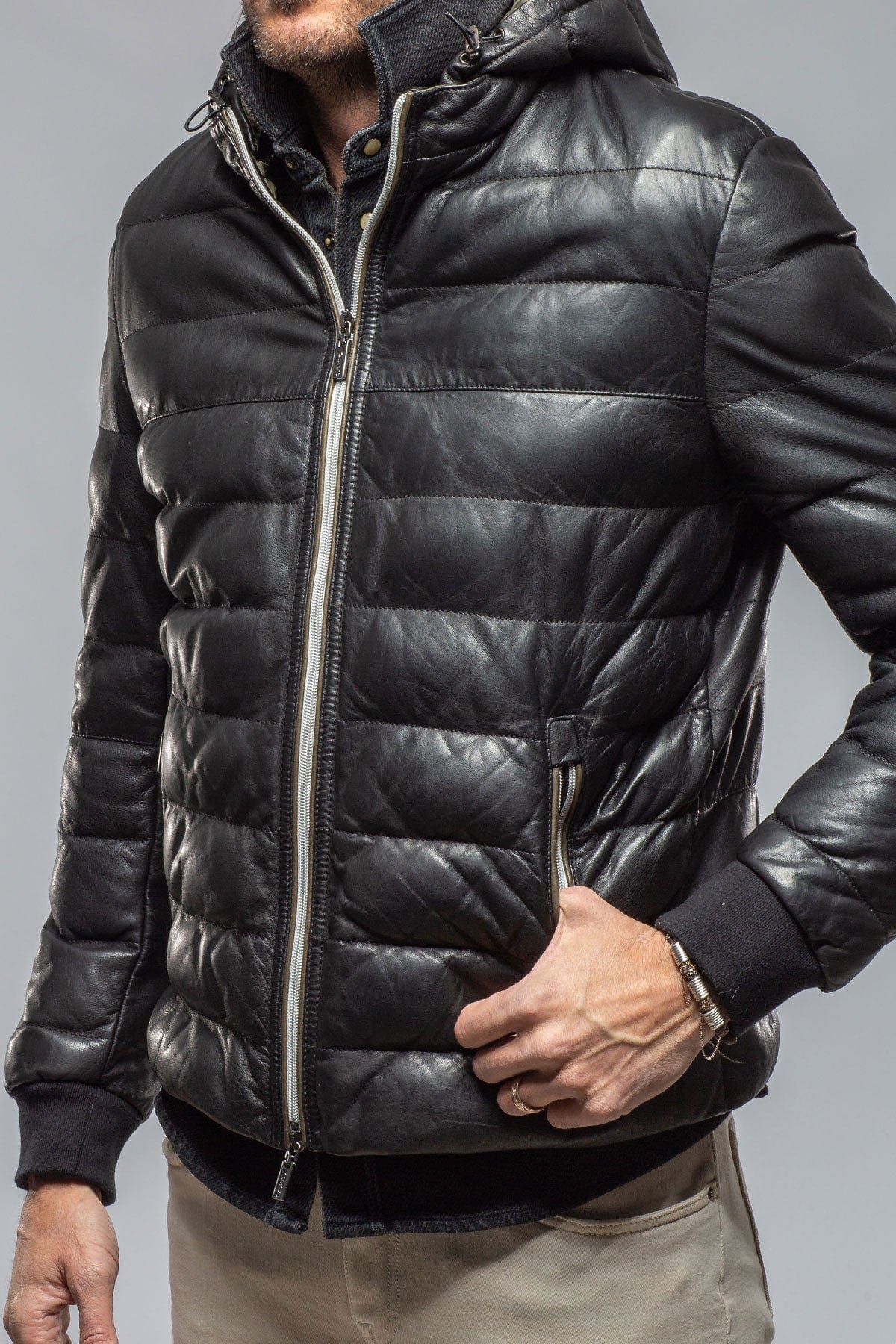 Gimo's Loki Leather Puffer Jacket In Black | Axel's of Vail