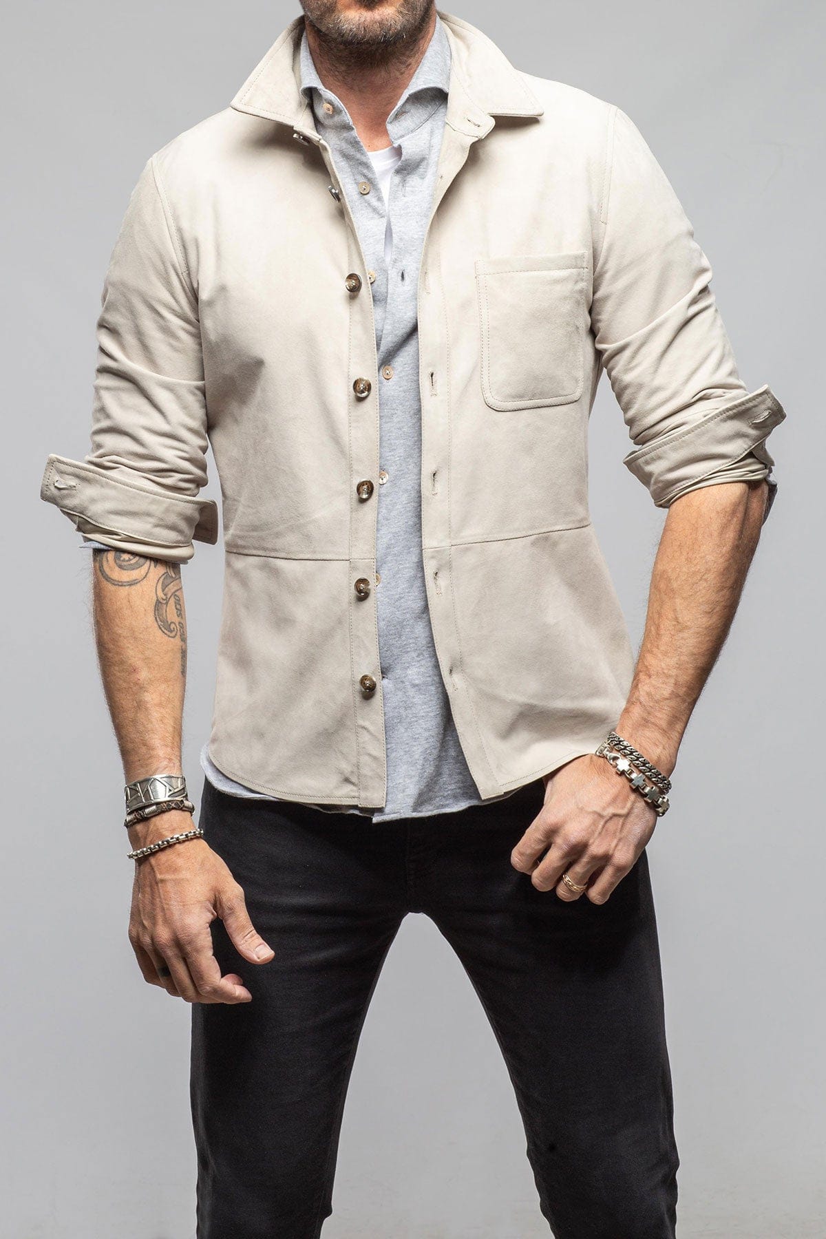 Midway Suede Overshirt In Ice - AXEL'S