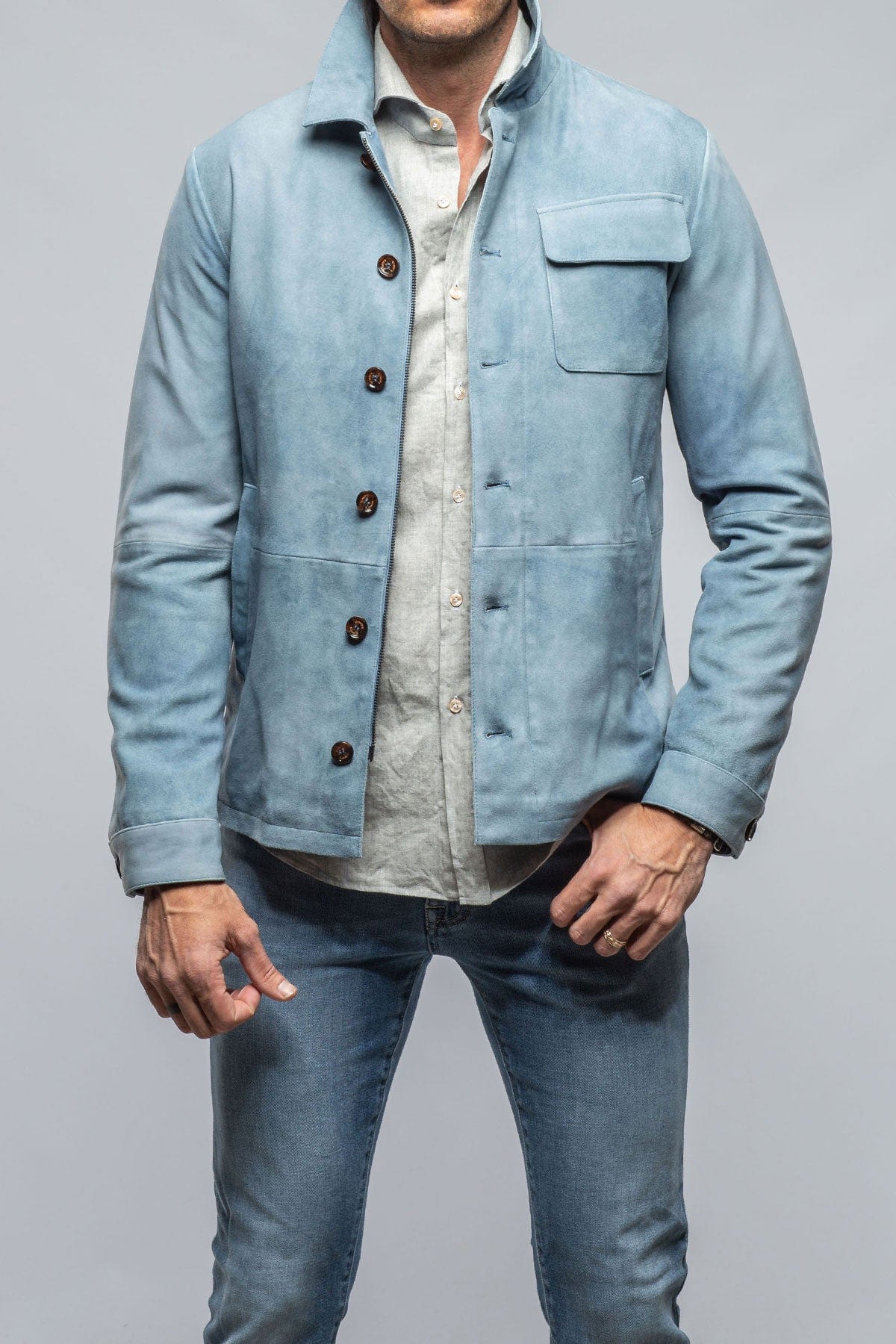 Oakley Suede Shirt Jacket In Blue Ice - AXEL'S