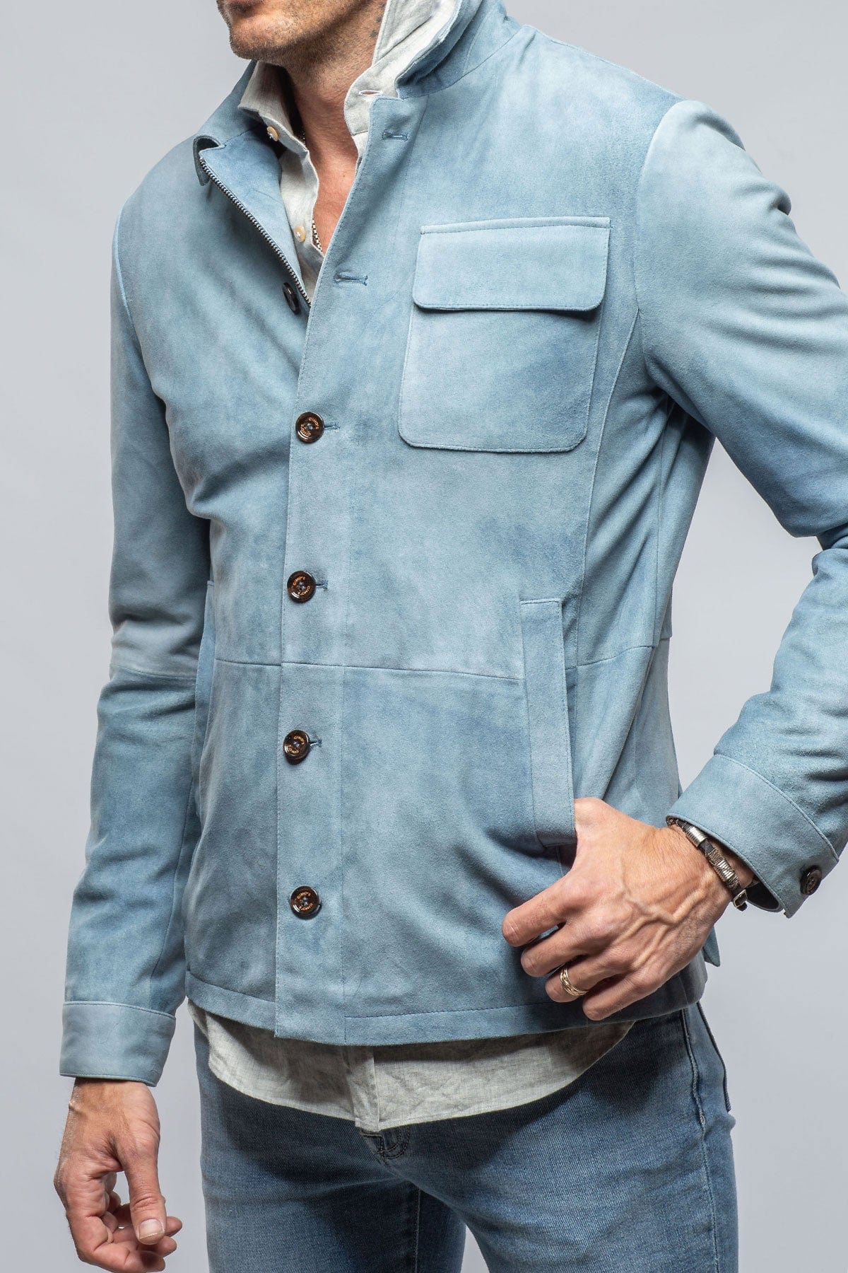 Gimo's Oakley Suede Shirt Jacket In Blue Ice | Mens - Outerwear - Leather