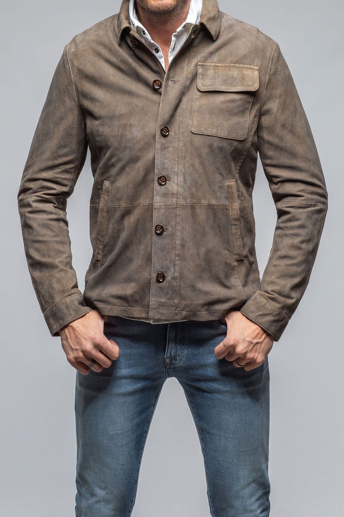 Oakley Suede Shirt Jacket In Mushroom - AXEL'S