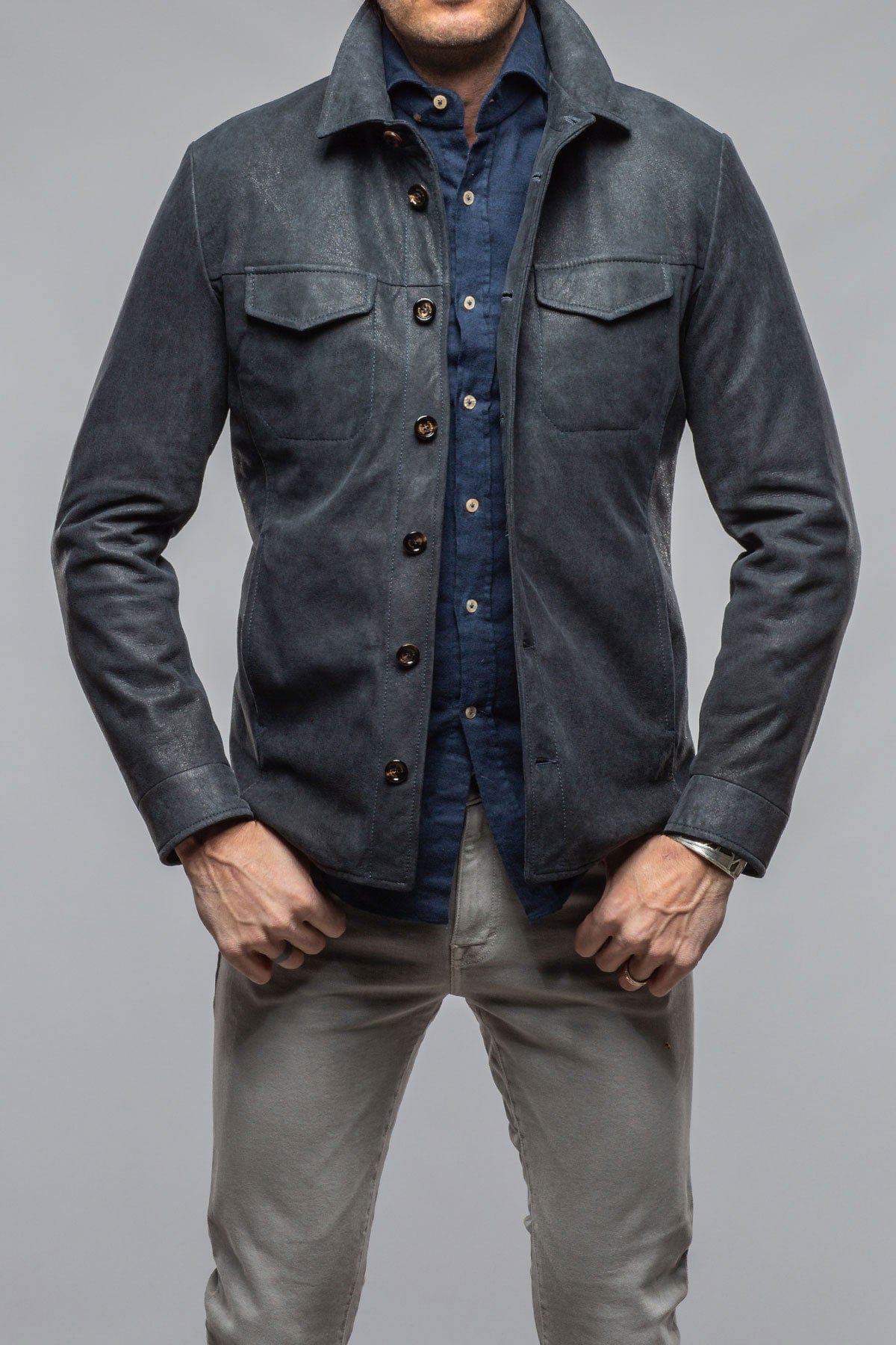 Gimo's Odin Rugged Shirt Jacket In Steel Blue | Mens - Outerwear - Leather