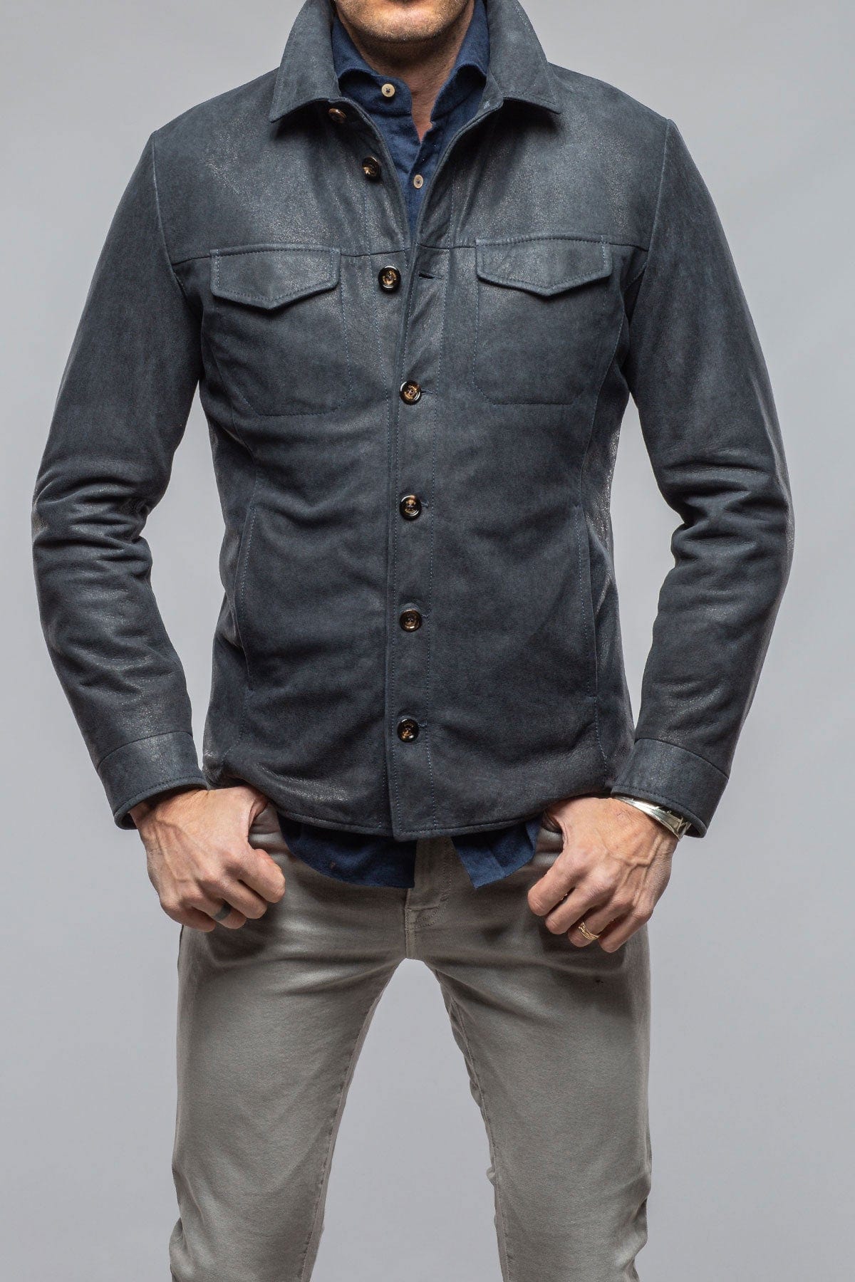 Gimo's Odin Rugged Shirt Jacket In Steel Blue | Mens - Outerwear - Leather