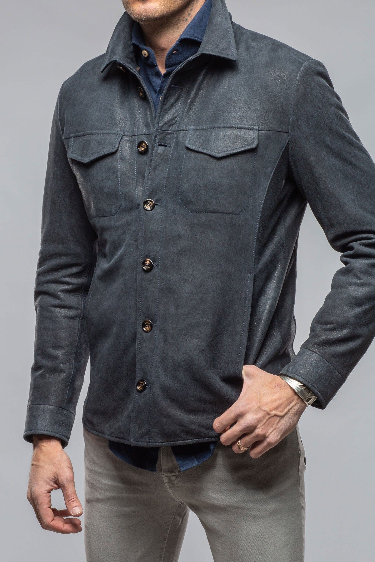 Gimo's Odin Rugged Shirt Jacket In Steel Blue | Mens - Outerwear - Leather