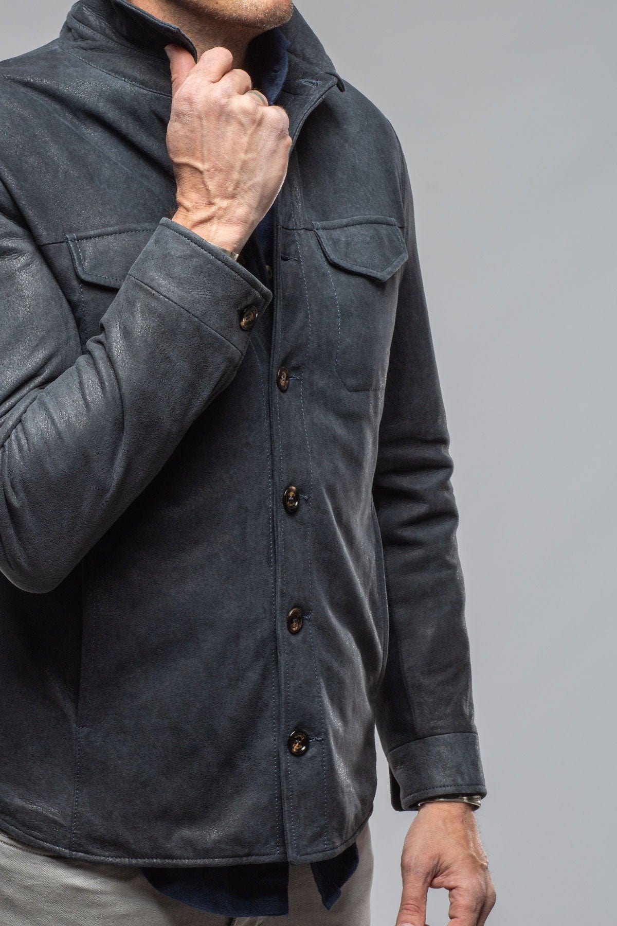 Gimo's Odin Rugged Shirt Jacket In Steel Blue | Mens - Outerwear - Leather