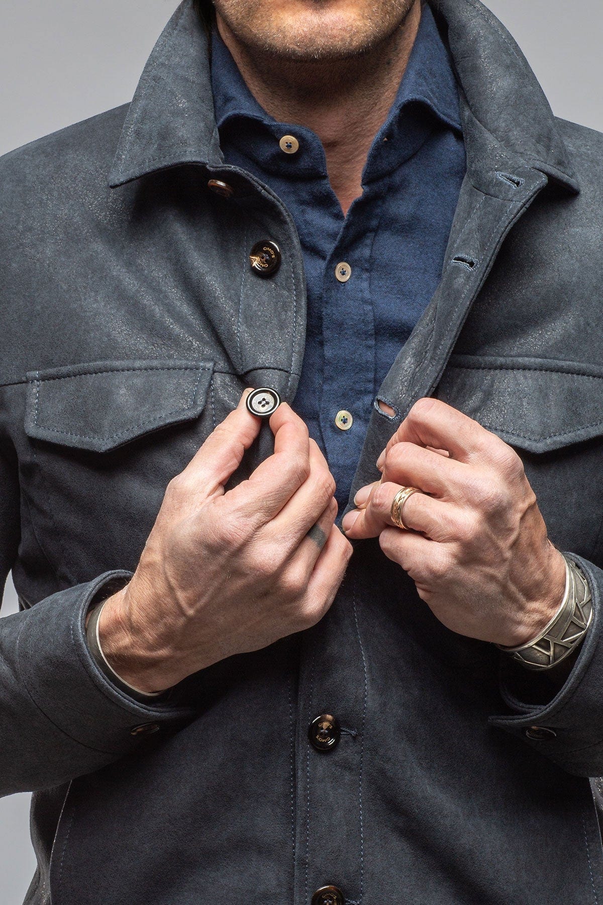 Gimo's Odin Rugged Shirt Jacket In Steel Blue | Mens - Outerwear - Leather