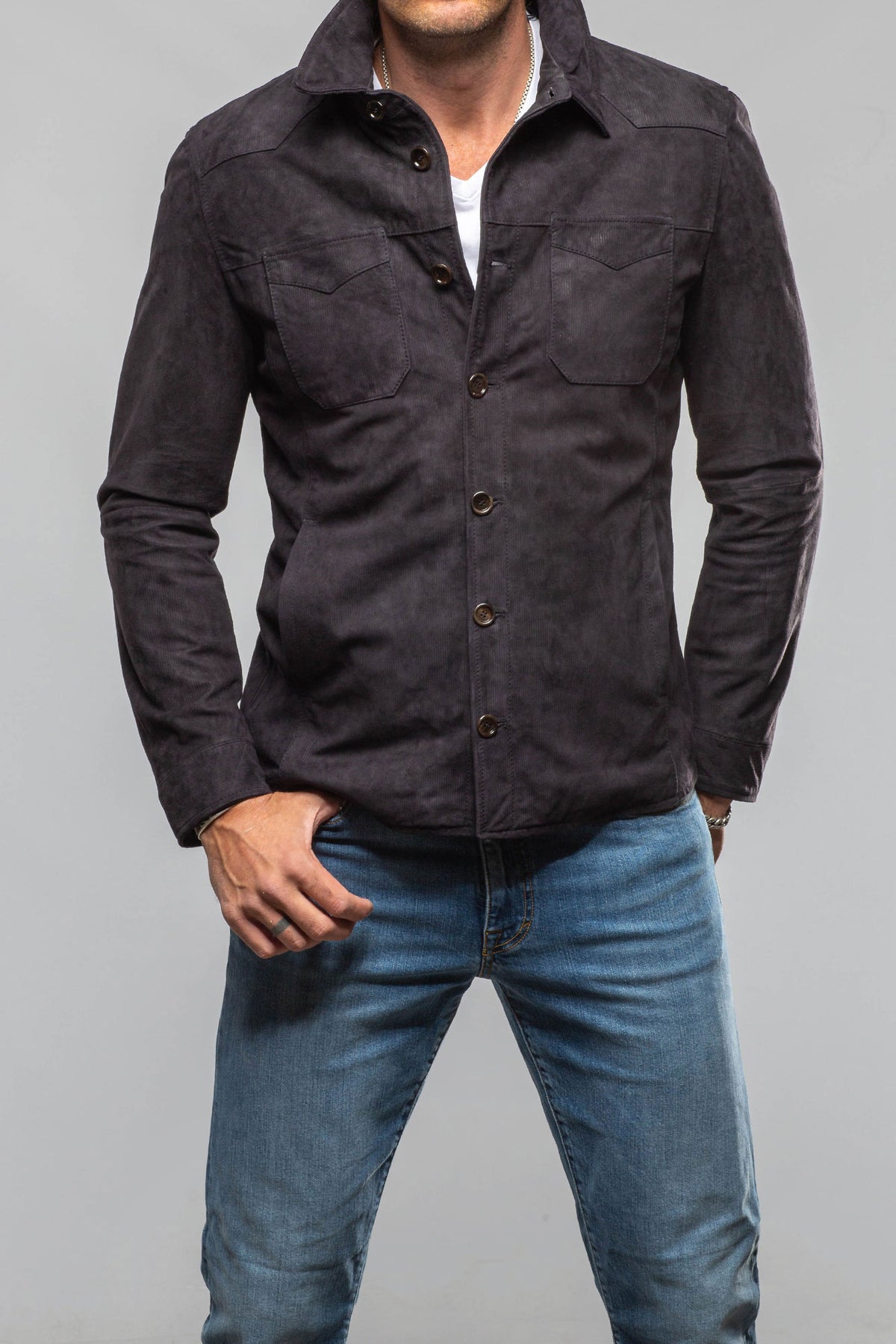 Gimo's Outrider Corded Suede Jacket In Navy Mens - Outerwear - Leather
