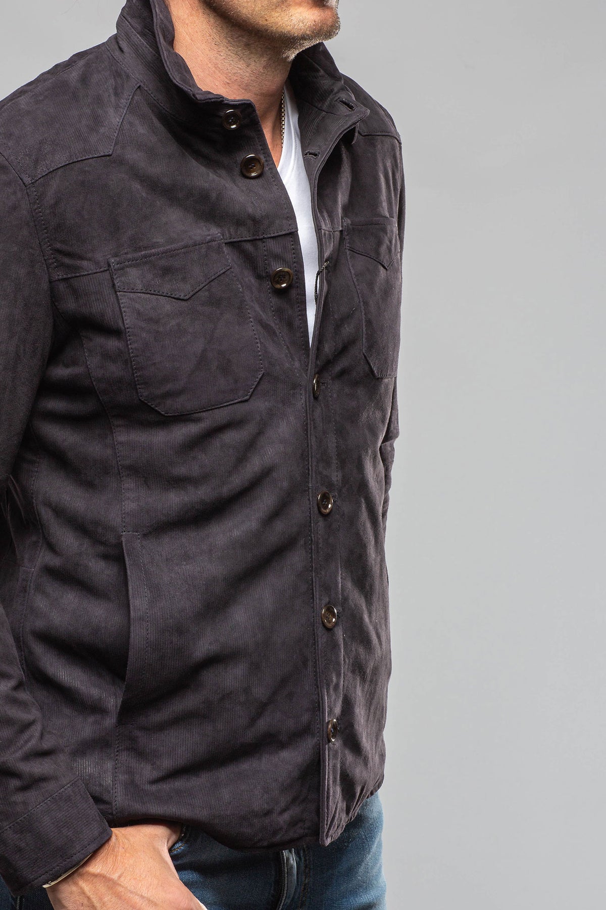Gimo's Outrider Corded Suede Jacket In Navy Mens - Outerwear - Leather