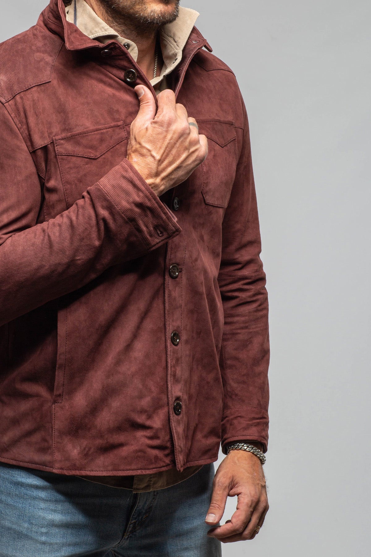 Gimo's Outrider Suede Corduroy Jacket In Burgundy Mens - Outerwear - Leather